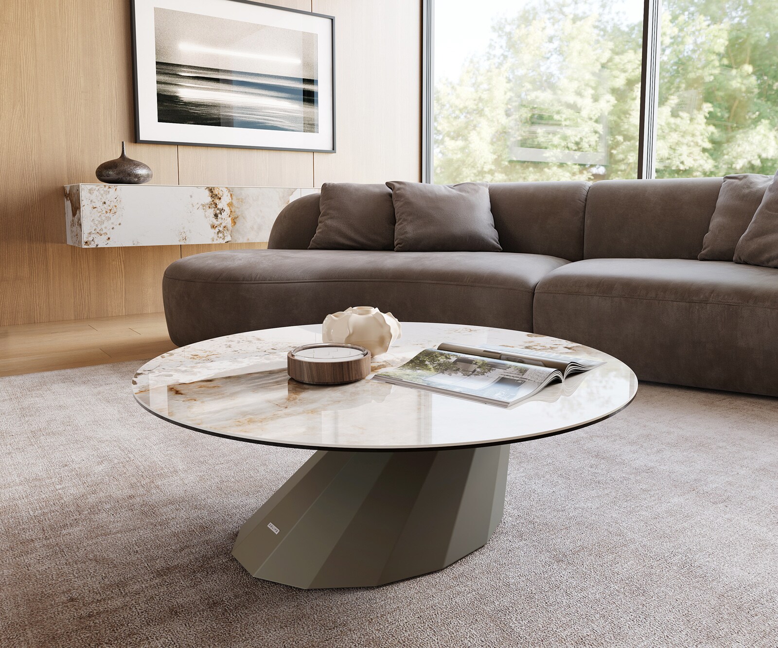 Couchtisch Edge Rund 100x100 cm Keramik Minas Melange Parabi Metall Effektf günstig online kaufen