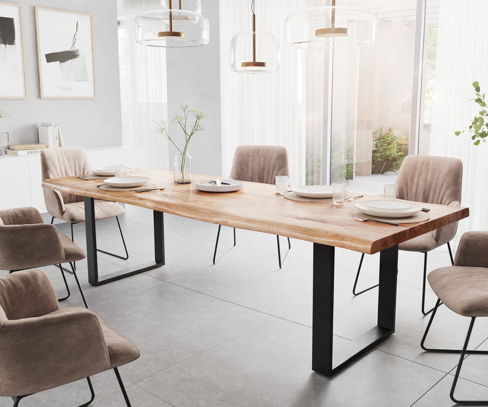 Esstisch Edge 280x100 XL Akazie Natur Kufe Schwarz Live-Edge Esstisch Edge 280x100 XL Akazie Natur Kufe Schwarz Live-Edge