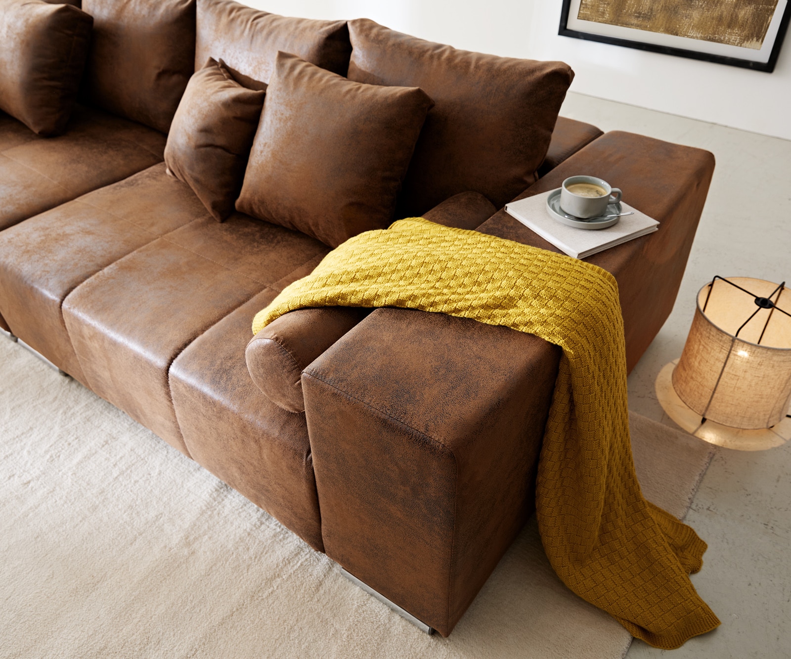 Big-Sofa Marbeya 285x115 cm Braun Antik Optik mit 10 Kissen 4 Big-Sofa Marbeya 285x115 cm Braun Antik Optik mit 10 Kissen 4