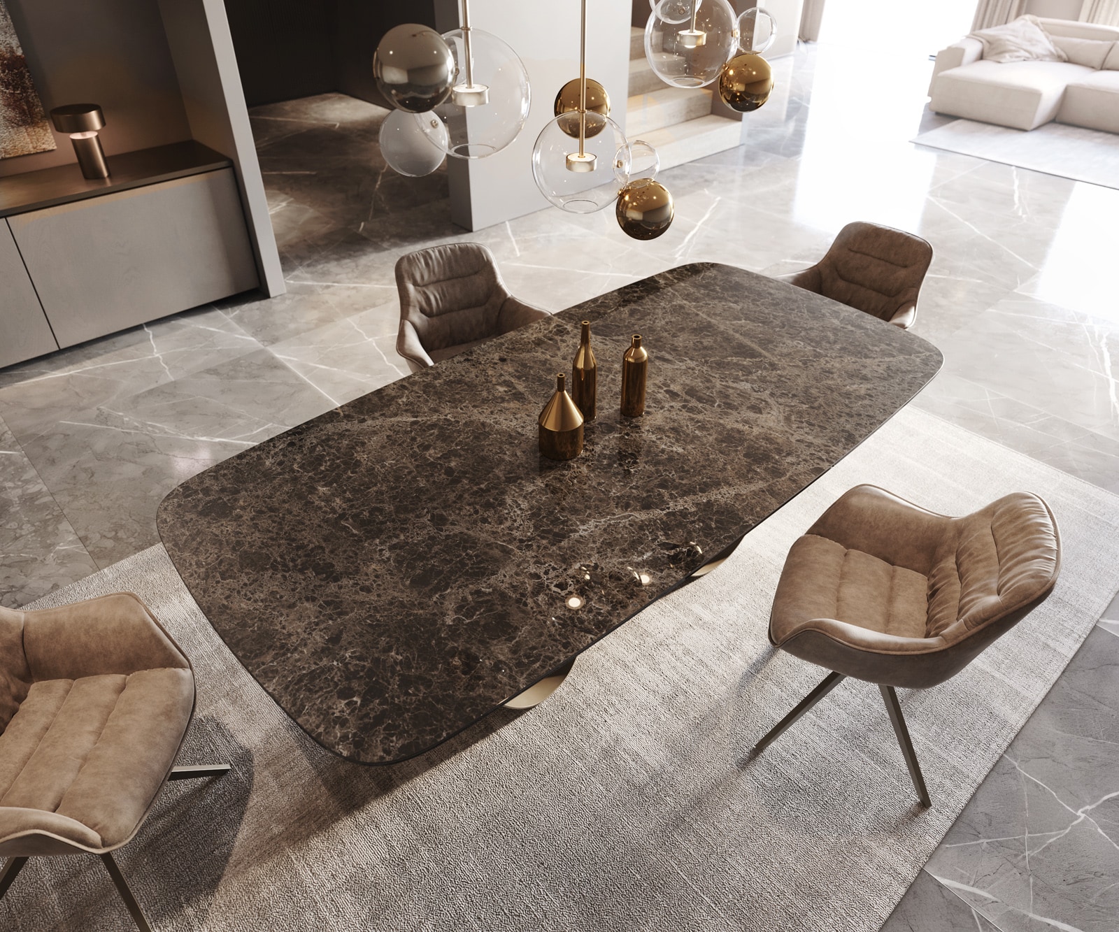 Esstisch Edge Boot 240x120 Keramik Laminam® Emperador Extra Lucidato Dunkelbraun Infinity Metall Effektfinish Titan 5