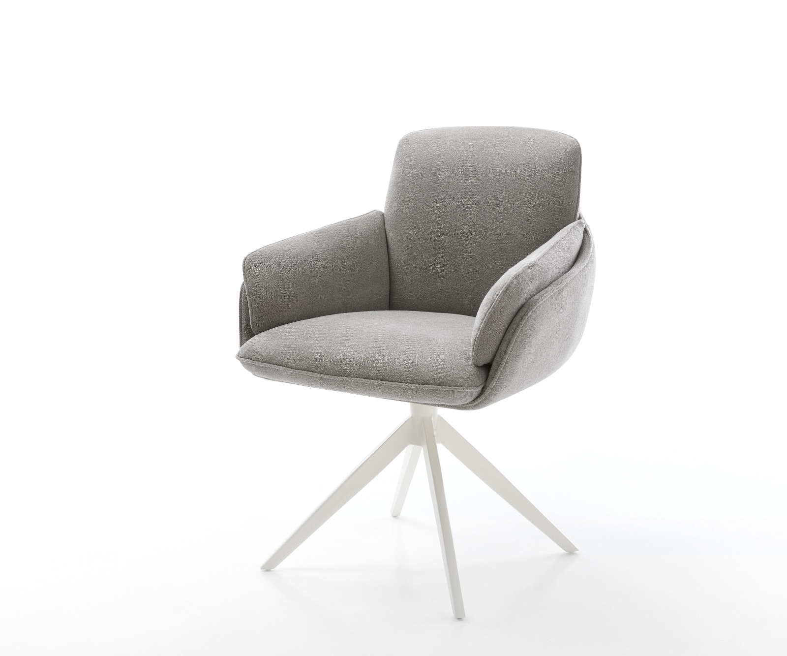 Drehstuhl Luan-Flex mit Armlehnen Strukturstoff Soft Grau Kreuzgestell breit Weiß 360° drehbar Wippfunktion