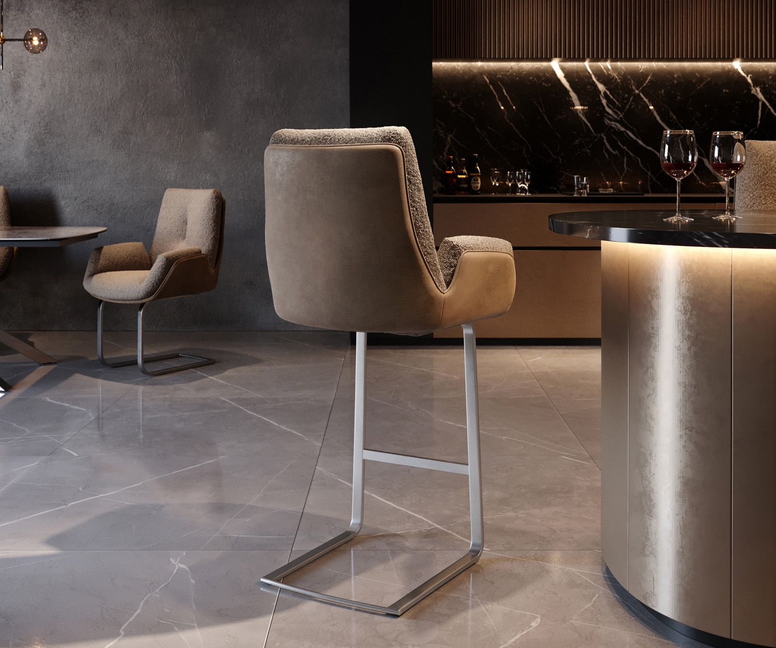 Barstuhl Clea-Flex Materialmix Schlamm Freischwinger Flach Edelstahl 3