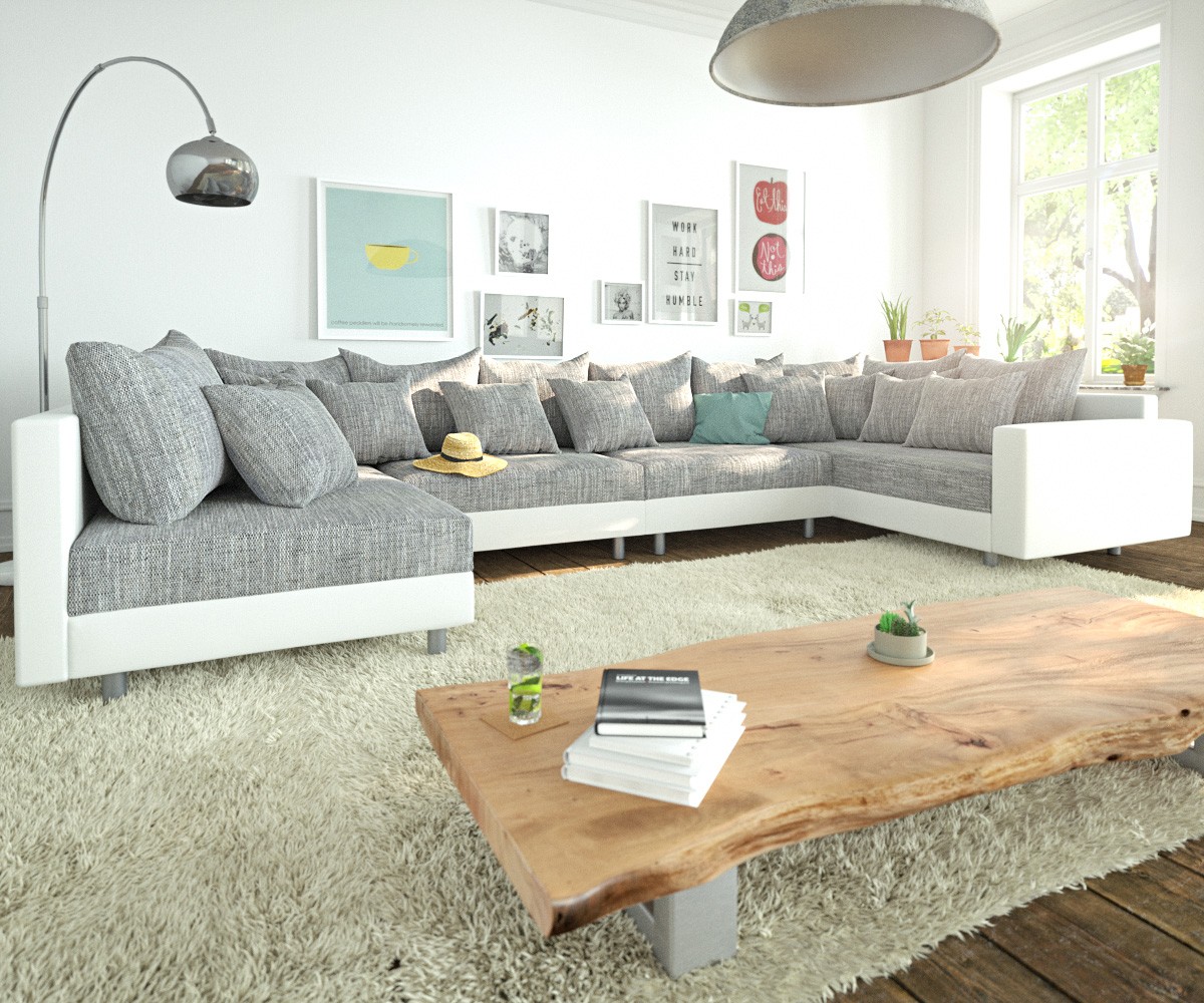 Wohnlandschaft Clovis XL Weiss Hellgrau Modulsofa Armlehne  Wohnlandschaft Clovis XL Weiss Hellgrau Modulsofa Armlehne
