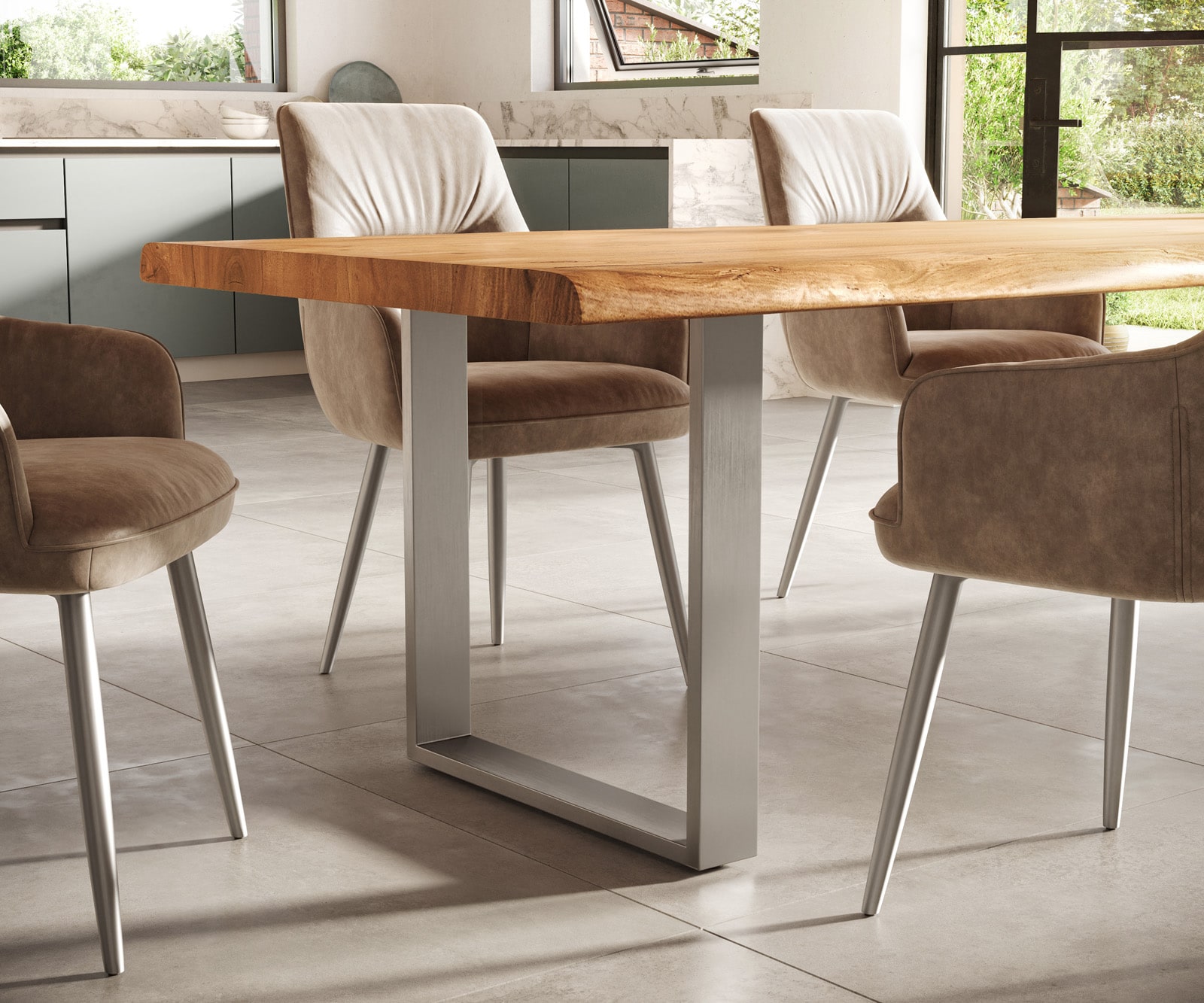 Esstisch Edge 300x100 XL Akazie Natur Edelstahl Schmal Live-Edge 5 Esstisch Edge 300x100 XL Akazie Natur Edelstahl Schmal Live-Edge 5