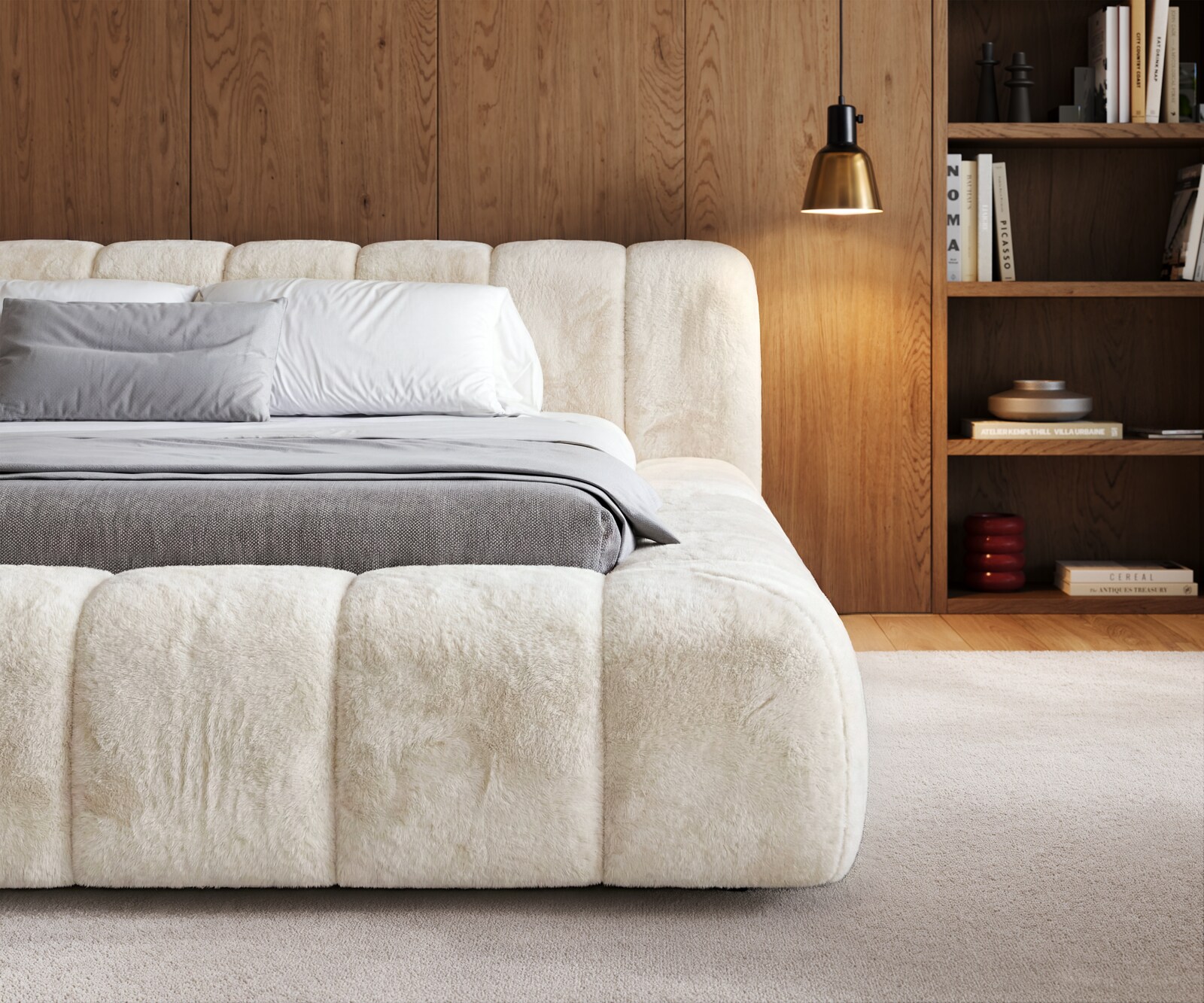 Polsterbettgestell Cutio 180x200 cm Plüsch Creme-Weiß 5