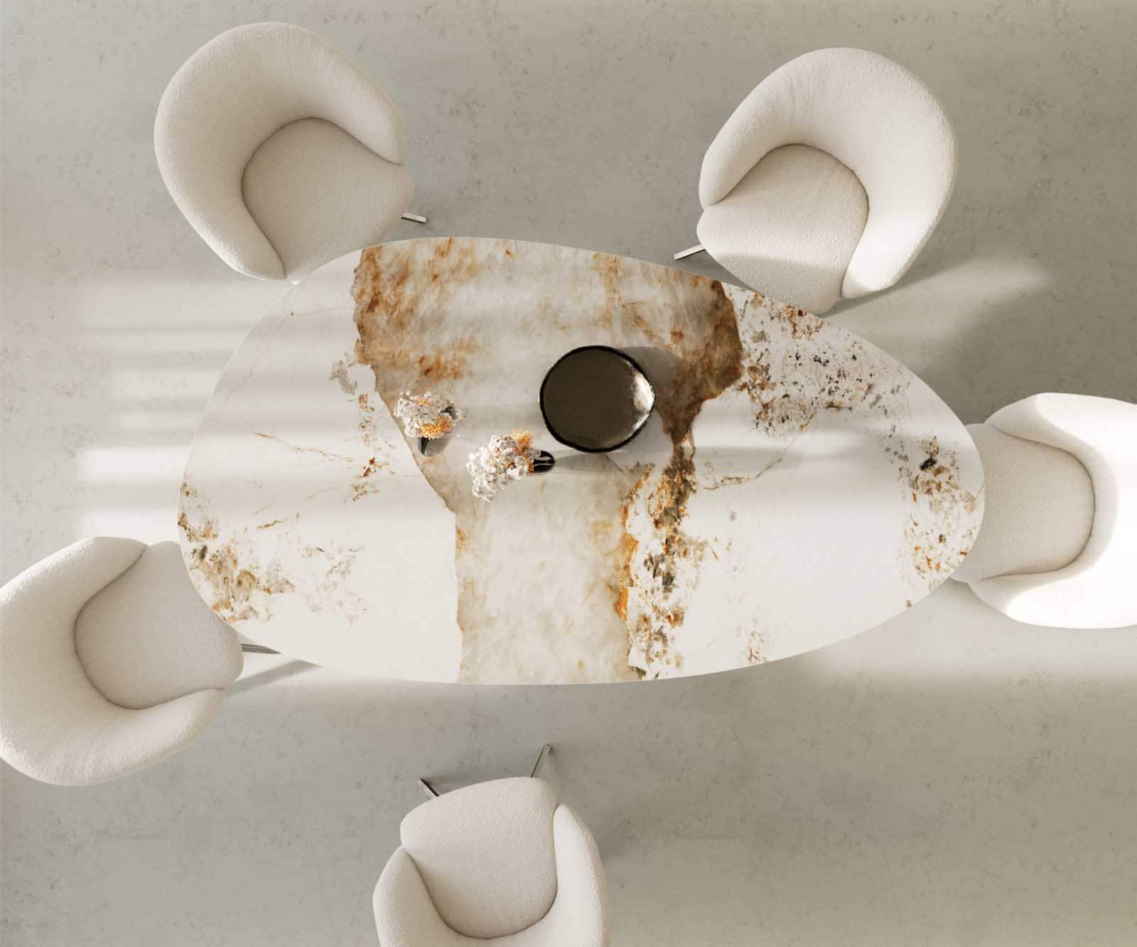 Esstisch Edge Oval 220x120 Keramik Minas Melange Weiß-Beige Pilier Edelstahl 5 Esstisch Edge Oval 220x120 Keramik Minas Melange Weiß-Beige Pilier Edelstahl 5