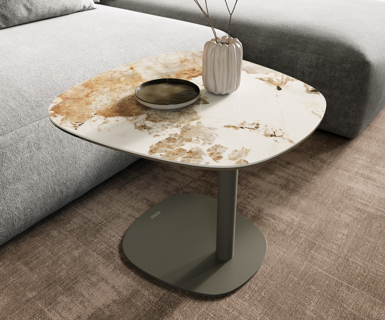 Couchtisch Edge Boot 60x60 cm Keramik Minas Melange Eleny Metall Effektfinish Titan 6