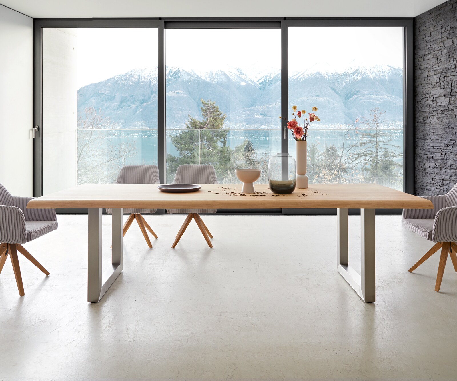 Esstisch Edge 260x100 Eiche Natur Edelstahl Breit Live-Edge 1