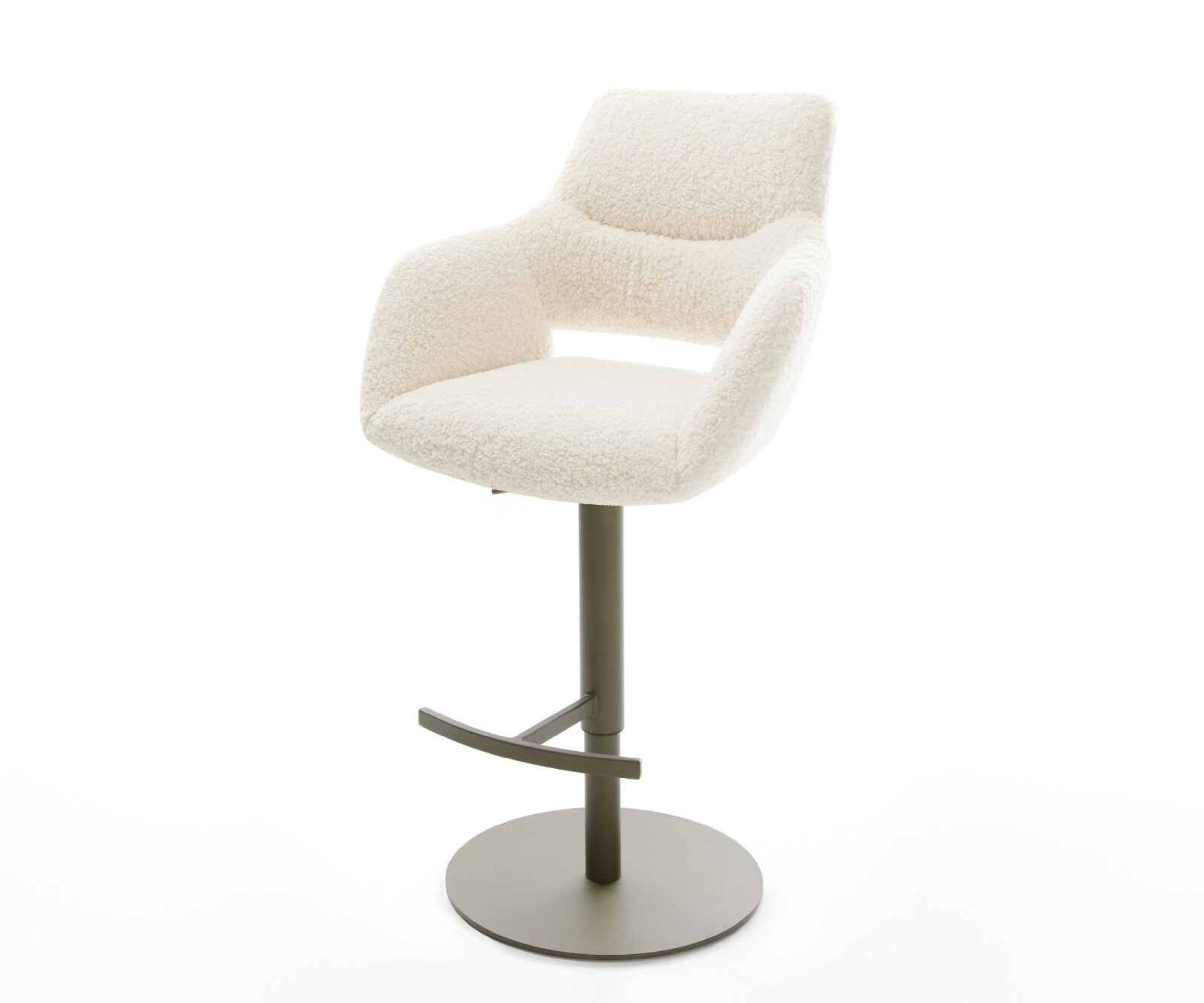 Barstuhl Yago-Flex Teddystoff Beige Drehfuß höhenverstellbar Metall Titanfarben Taschenfederkern