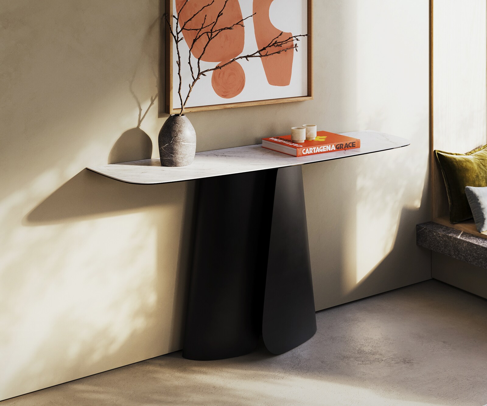 Konsolentisch Edge Boot 140x40 cm Keramik Laminam® Statuarietto Weiß Livos Metall Schwarz 3