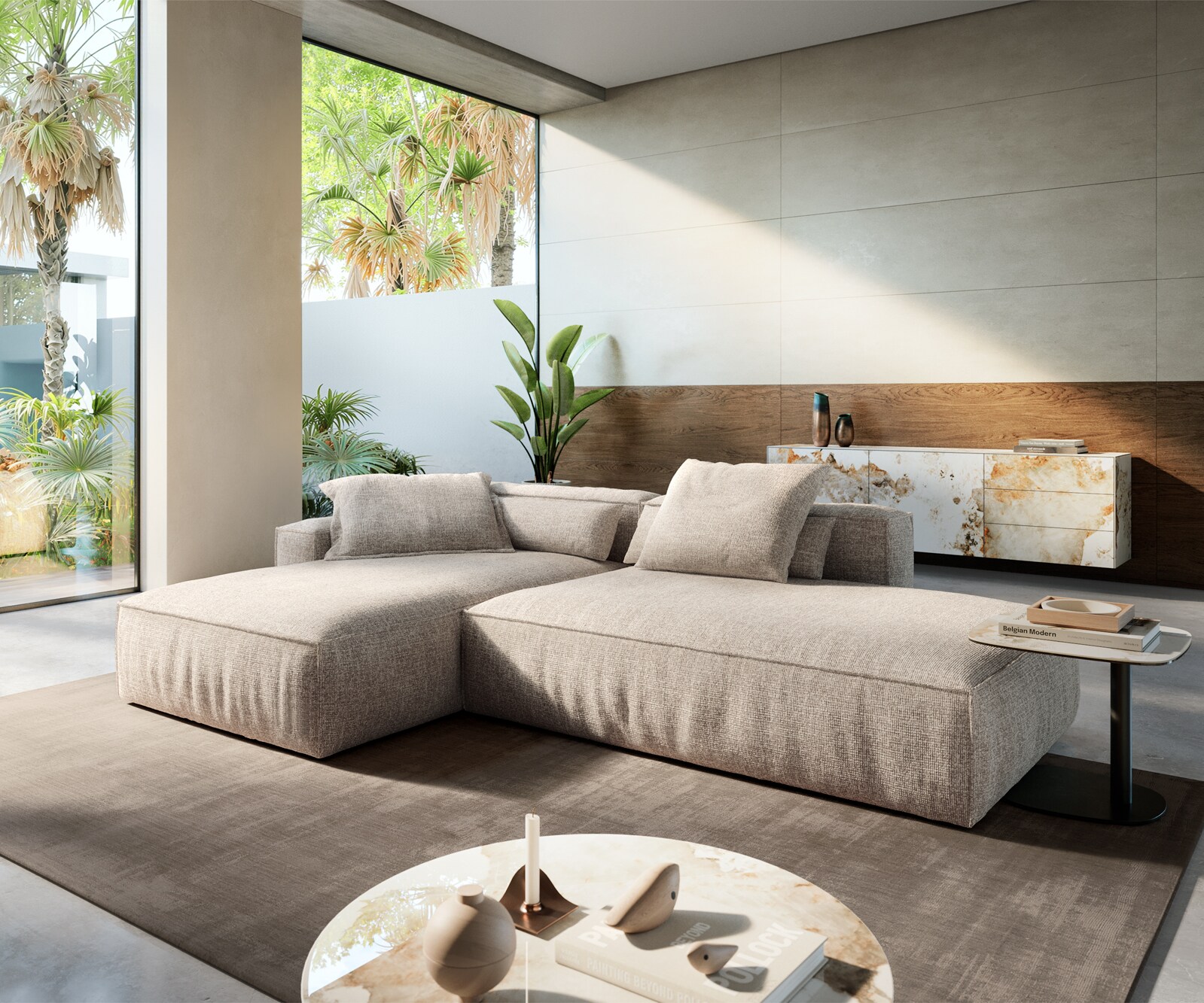 Ecksofa Freestyle 310x200 cm Webstoff Soft Beige Kedernaht 3