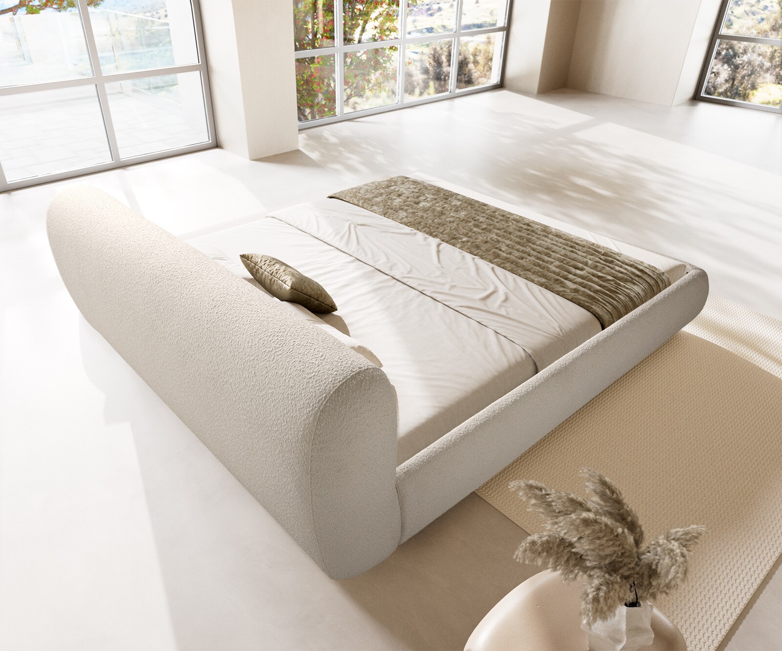 Polsterbettgestell Shona 180x200 cm Bouclé Creme-Weiß 5