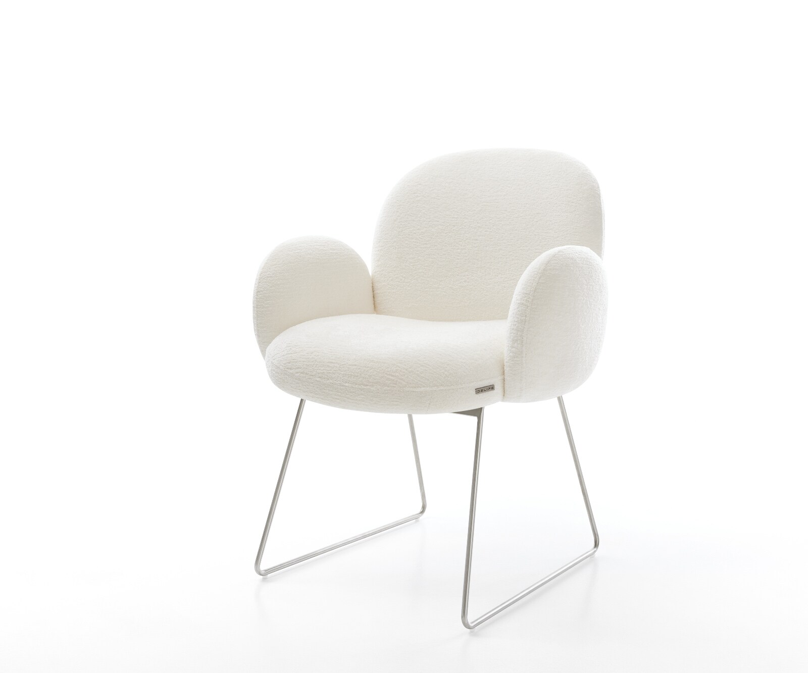 Esszimmerstuhl Nube-Flex mit Armlehnen Bouclé Soft Beige Kufengestell Edels günstig online kaufen