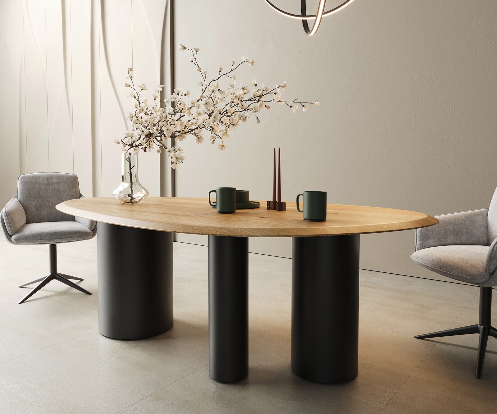 Esstisch Edge Oval 220x120x2,5 Eiche Natur Troa Metall Schwarz Flow-Edge 5
