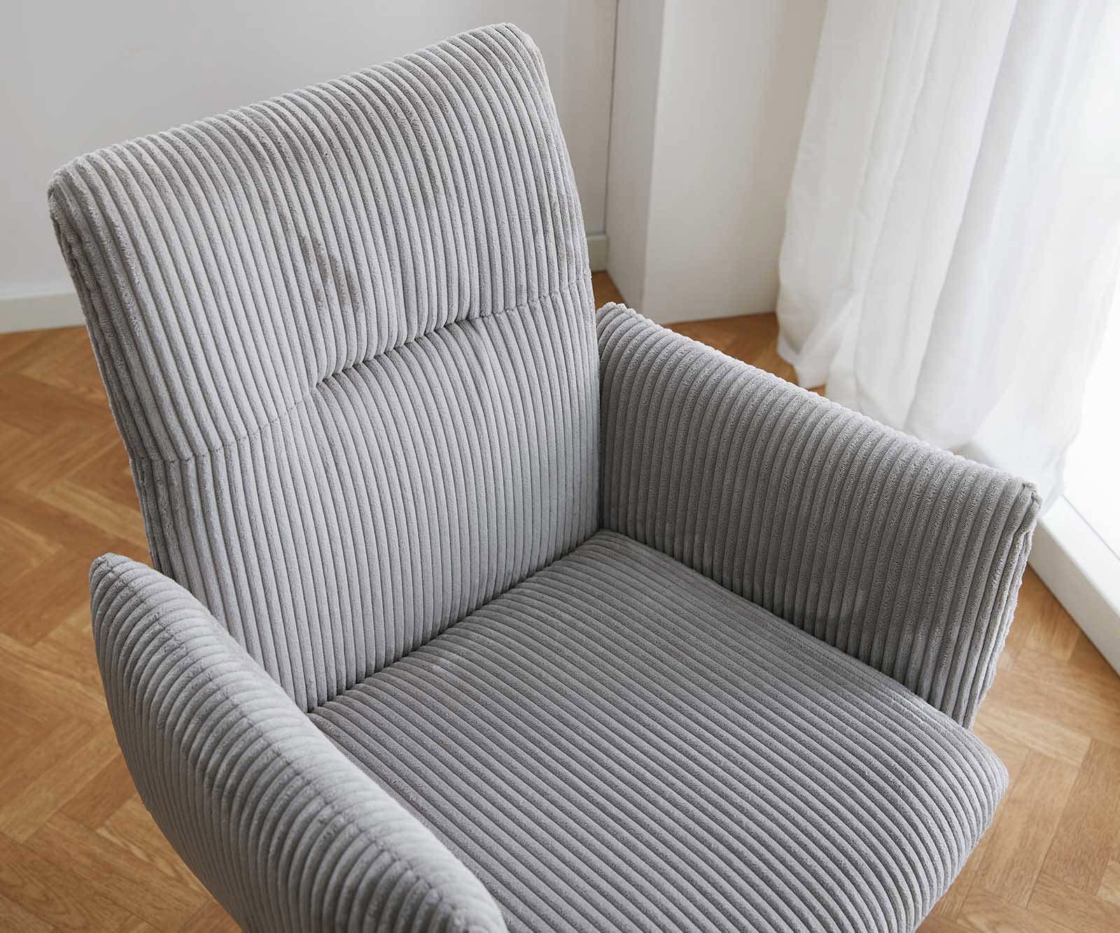 Drehstuhl Jova-Flex mit Armlehnen Cord Silbergrau Kreuzgestell breit Schwarz 360° drehbar Taschenfederkern 4