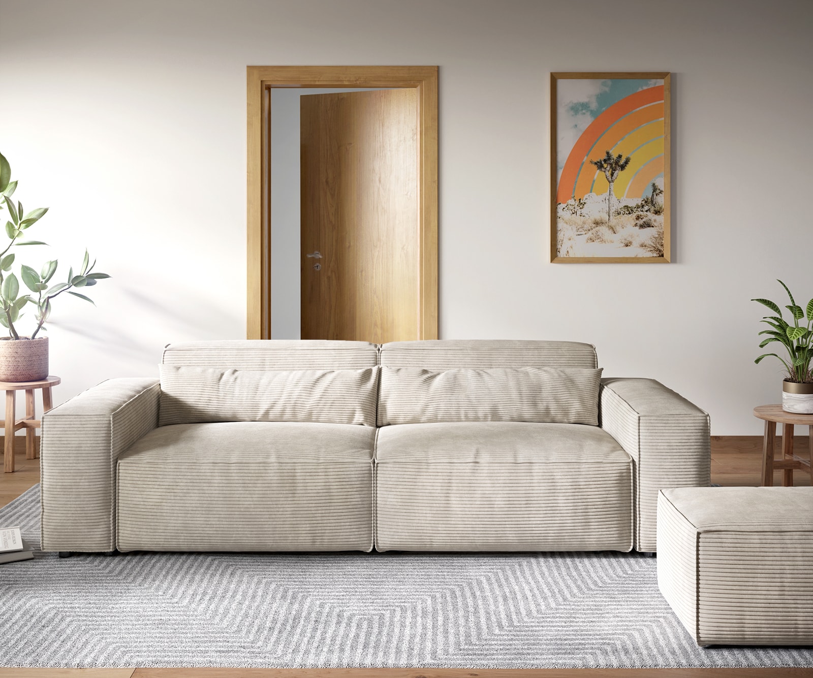 Big-Sofa Sirpio XL 270x130 cm Cord Beige mit Hocker 1 Big-Sofa Sirpio XL 270x130 cm Cord Beige mit Hocker 1