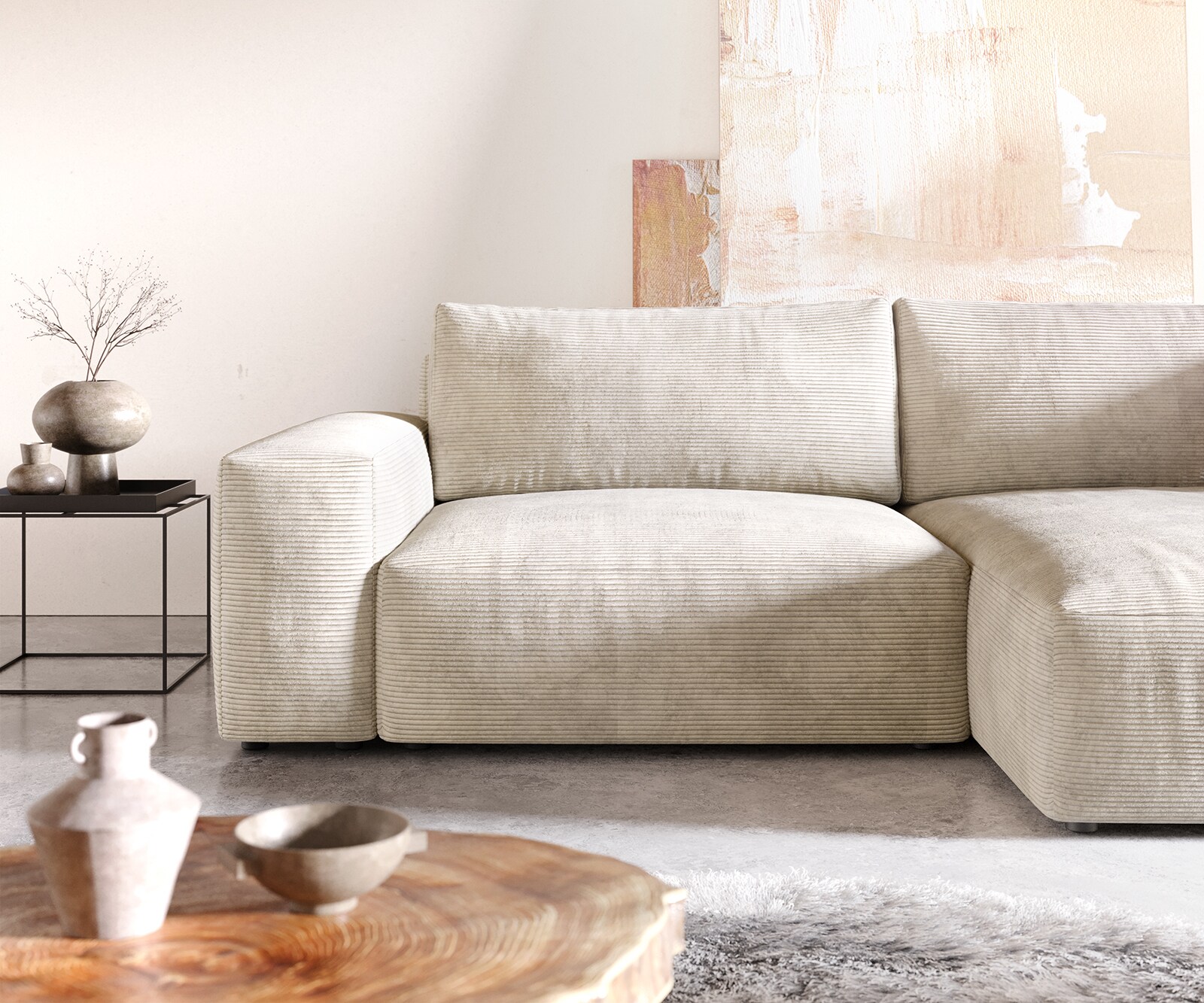 Ecksofa Lanzo XL 270x180 cm Cord Beige Recamiere variabel 4