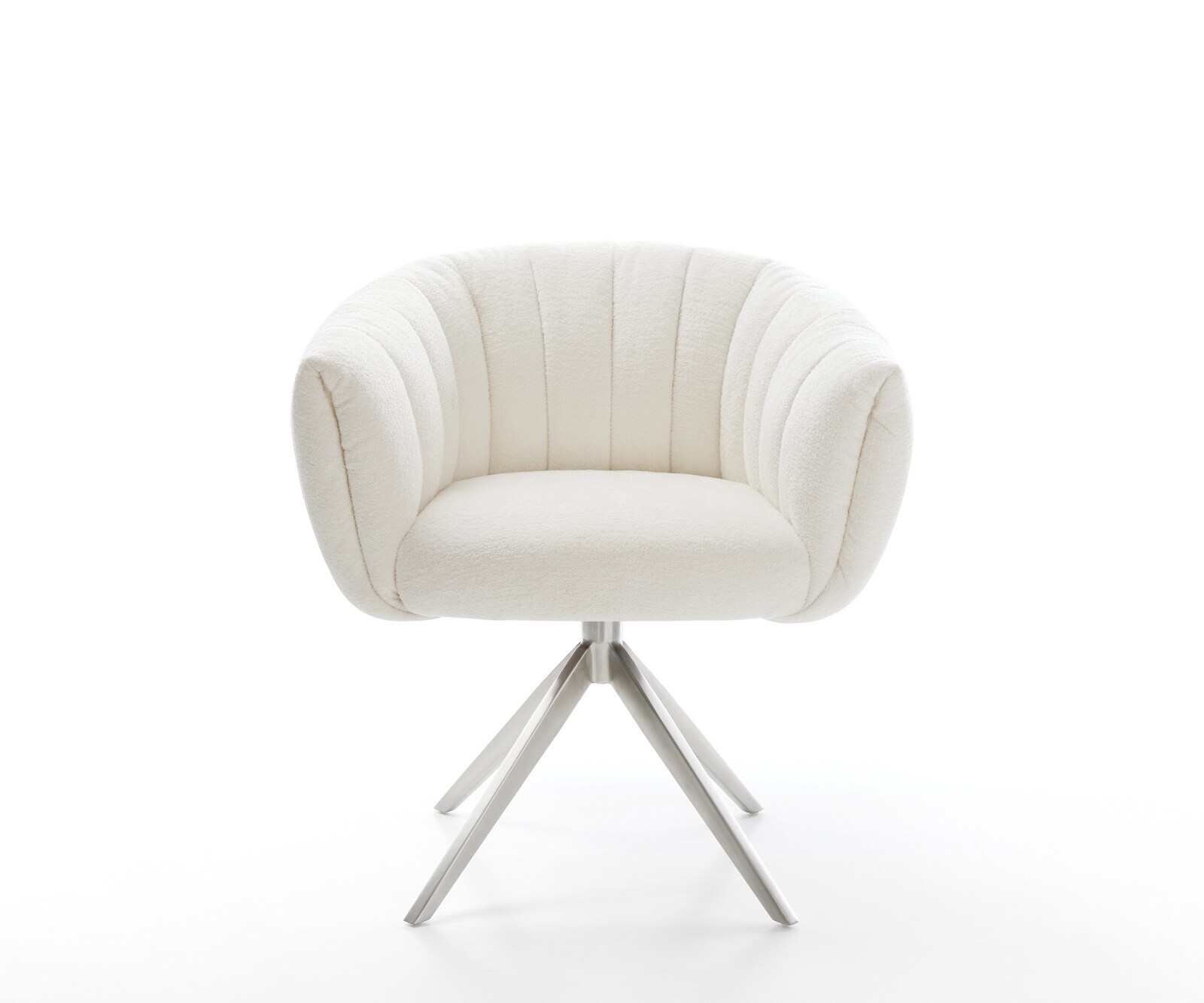 Drehstuhl Jada-Flex Bouclé Soft Beige Kreuzgestell breit Edelstahl 360° drehbar Wippfunktion Taschenfederkern 1