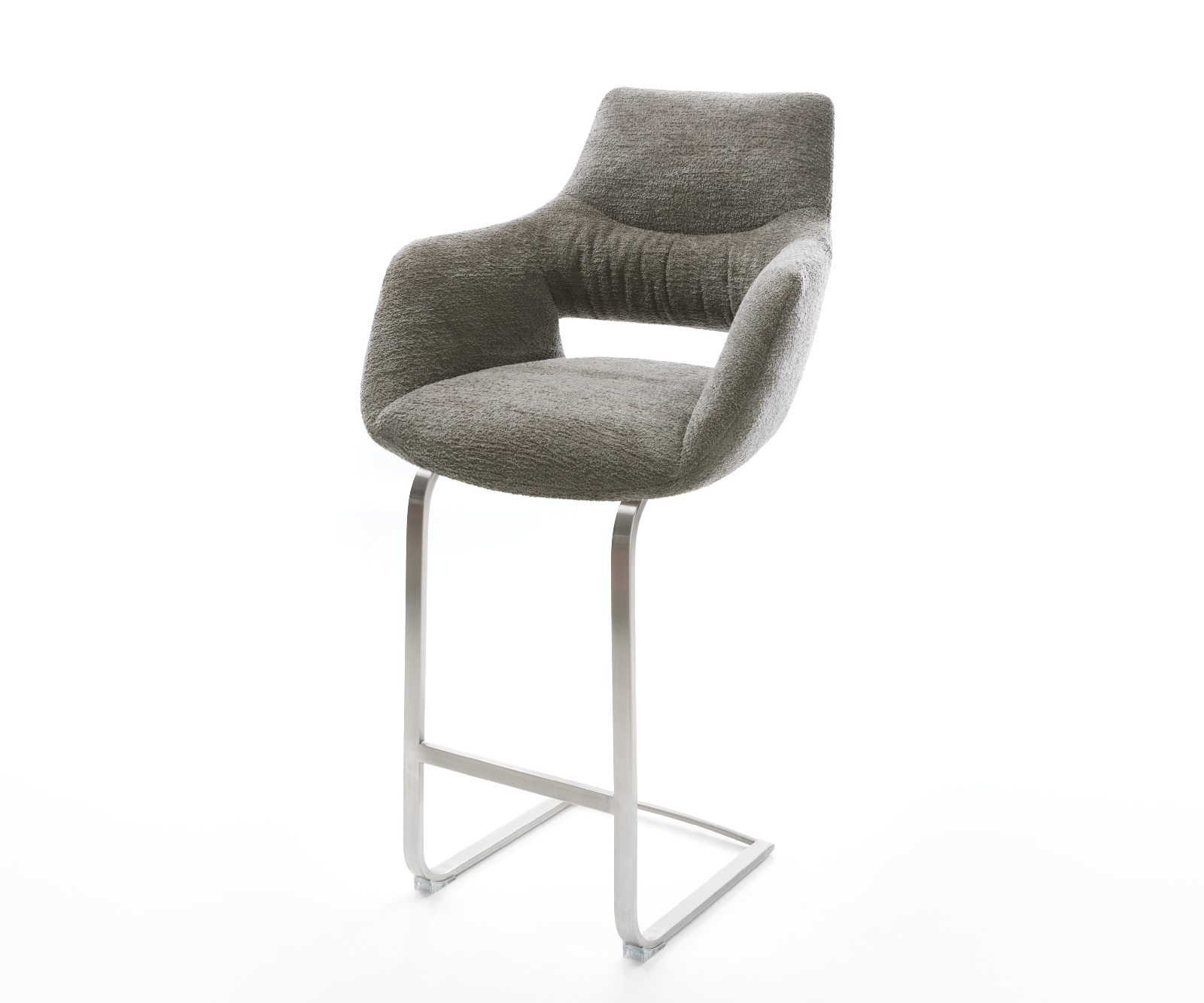 Barstuhl Yago-Flex Bouclé Soft Schlamm Freischwinger Flach Edelstahl Silberfarben Taschenfederkern