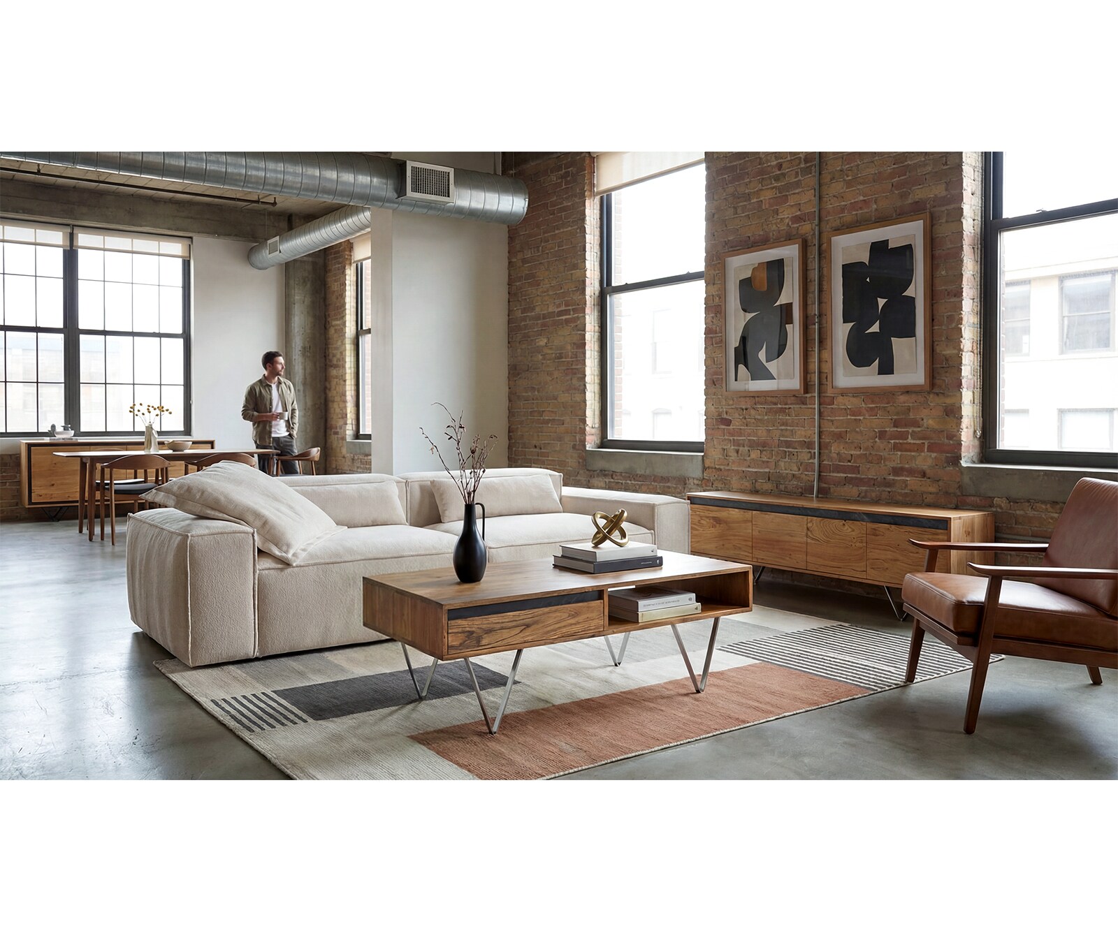 Couchtisch Stonegrace 115x60x35 cm Akazie Natur Schiefer 2 Schubladen 1 Fach 4