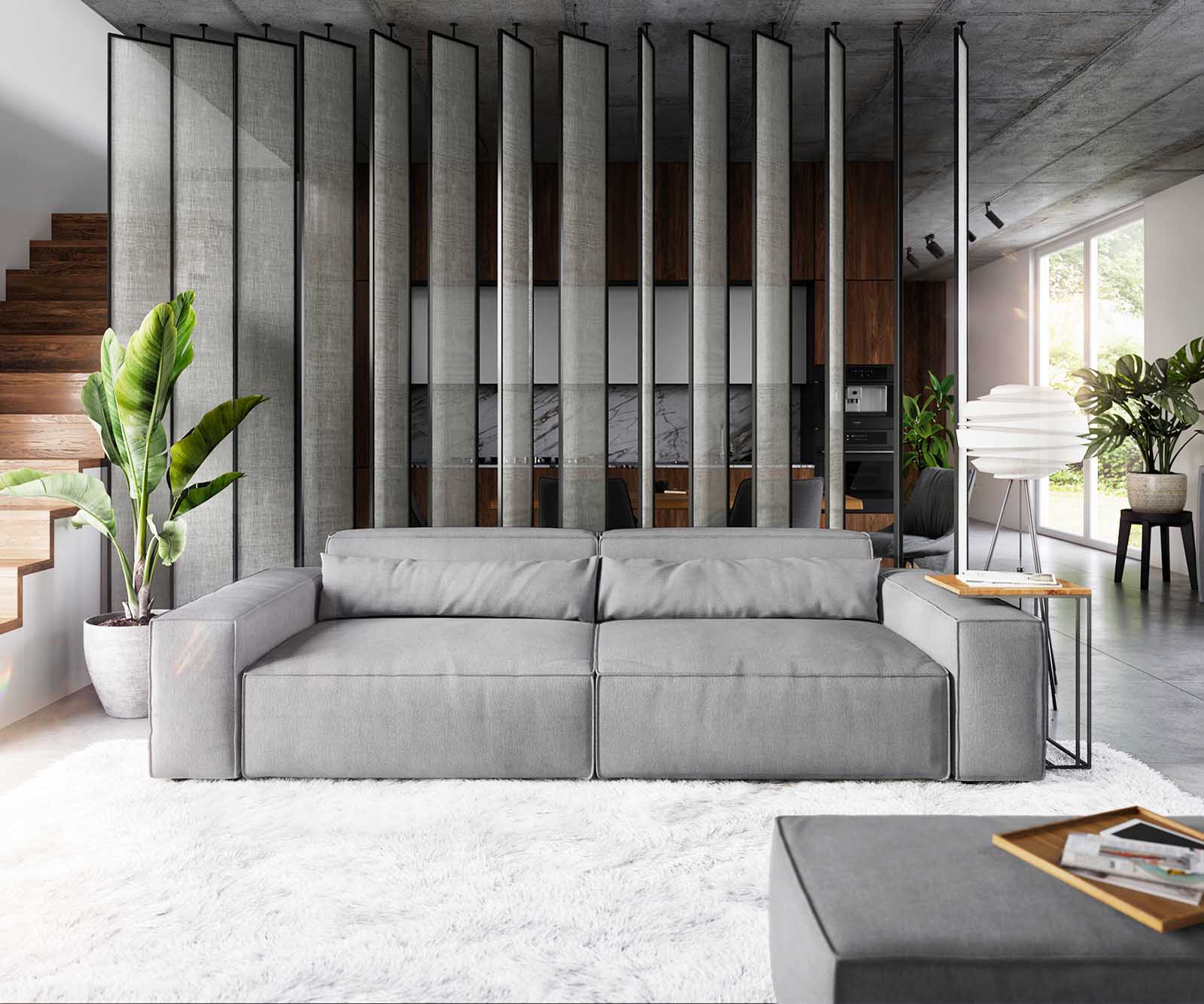 Big-Sofa Sirpio XL 270x130 cm Mikrofaser Grau mit Hocker Big-Sofa Sirpio XL 270x130 cm Mikrofaser Grau mit Hocker