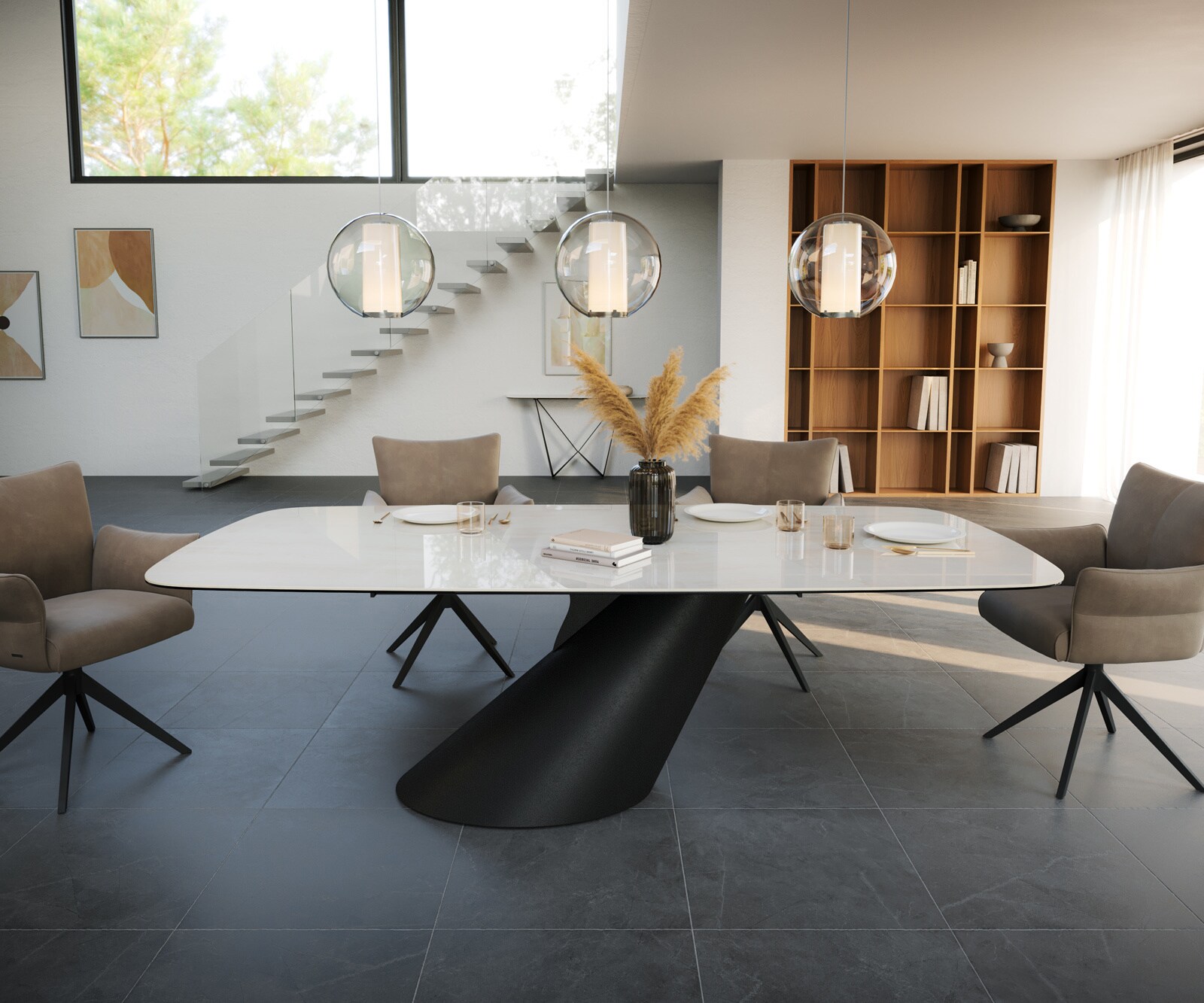 Esstisch Edge Boot 240x120 cm Keramik Onyx Champagne Cono Metall Schwarz 1