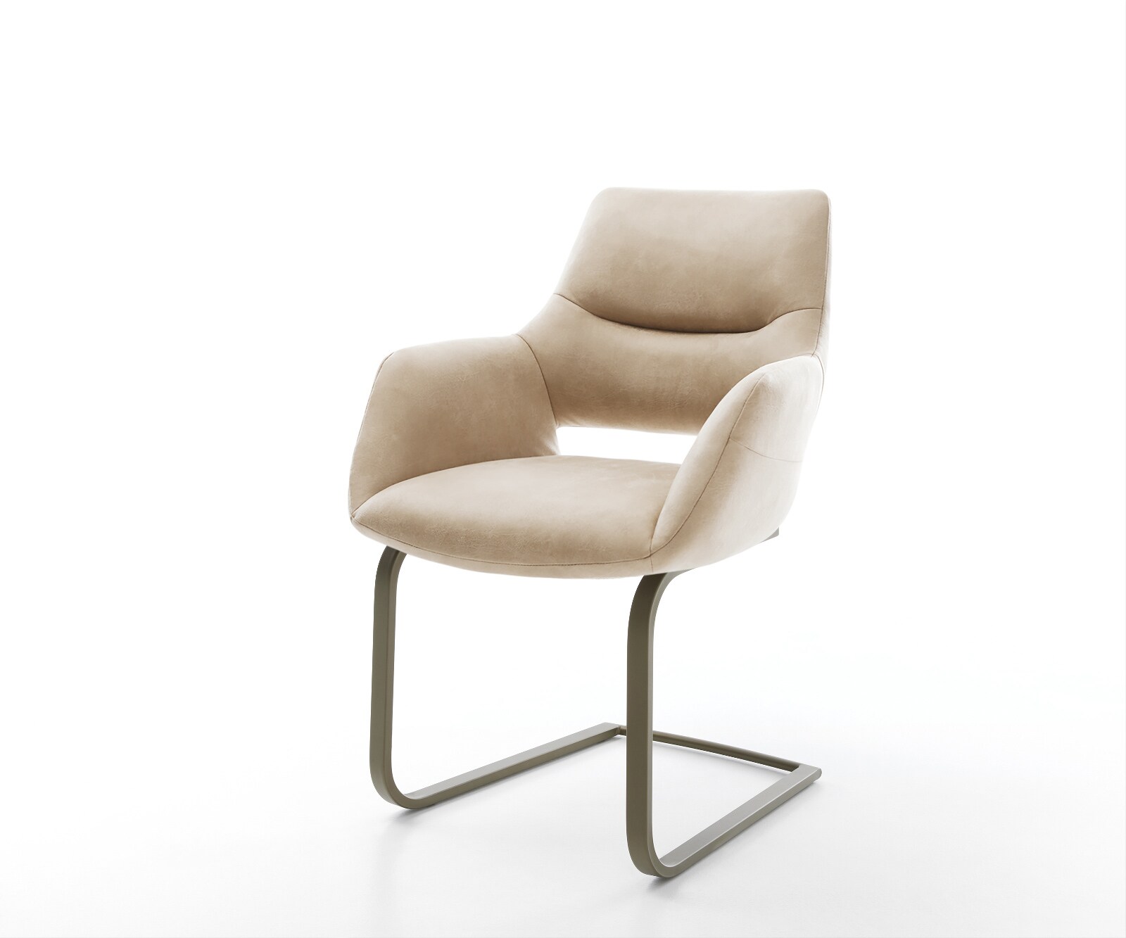 Freischwinger Yago-Flex mit Armlehnen Mikrofaser Beige Vintage Freischwinger flach Effektfinish Titan Taschenfederkern