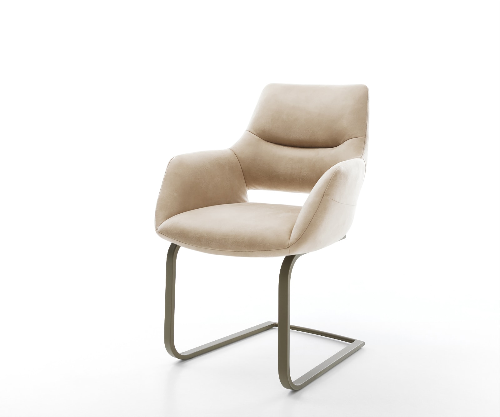 Freischwinger Yago-Flex mit Armlehnen Mikrofaser Beige Vintage Freischwinger flach Effektfinish Titan Taschenfederkern