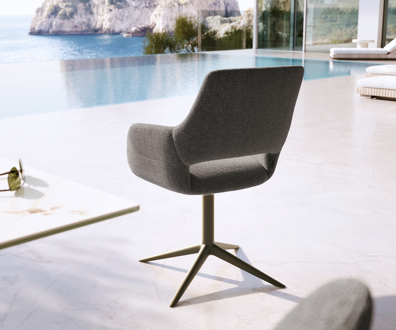 Outdoorstuhl Yago-Flex mit Armlehnen Strukturstoff Graphit Fußkreuz Effektfinish Titan 360° drehbar Wippfunktion 4