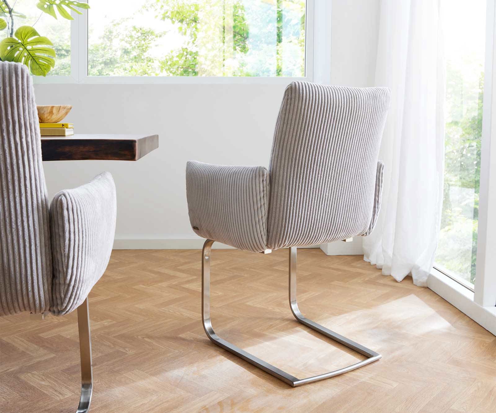 Freischwinger Jova-Flex mit Armlehnen Cord Silbergrau Freischwinger flach Edelstahl Taschenfederkern 4 Freischwinger Jova-Flex mit Armlehnen Cord Silbergrau Freischwinger flach Edelstahl Taschenfederkern 4