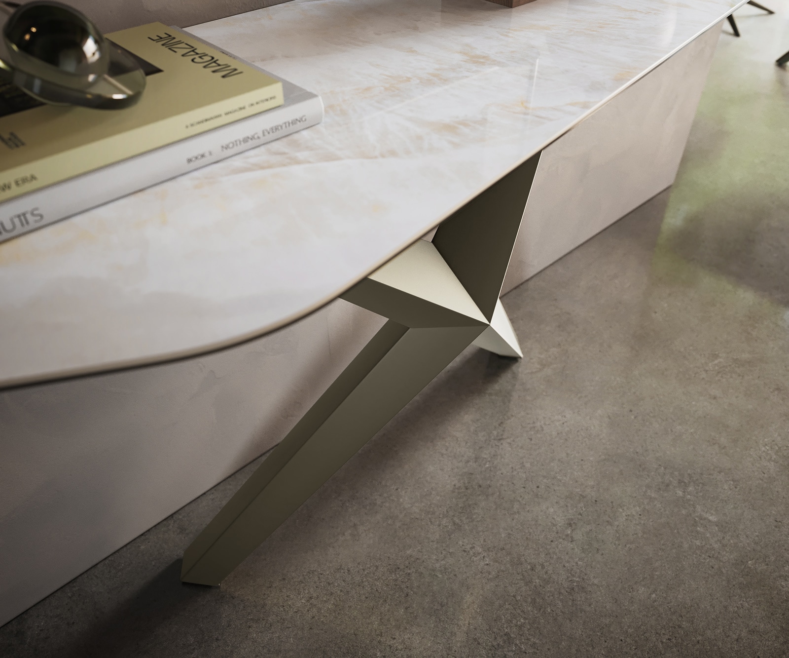 Konsolentisch Edge Polygonal 180x50 cm Keramik Onyx Pearl Zentharo Metall Effektfinish Titan 6