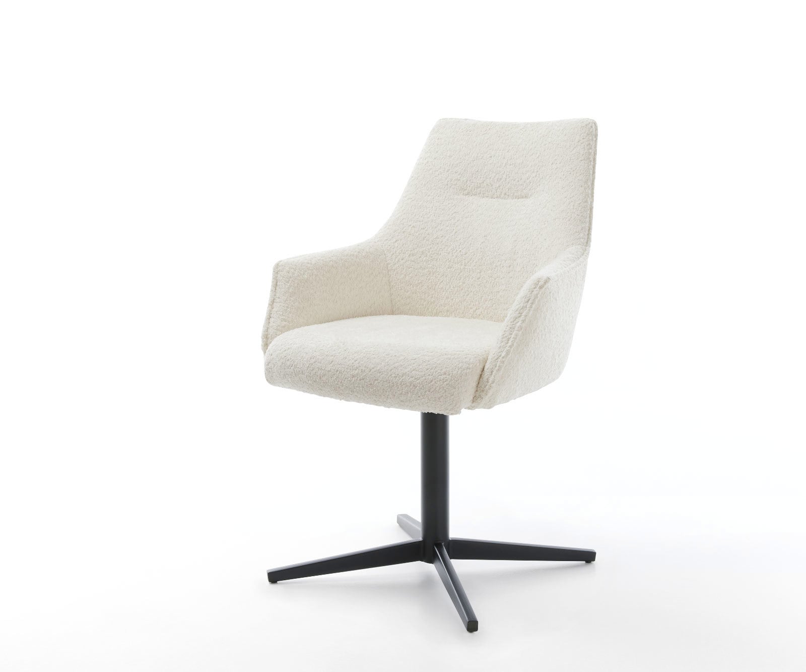 Drehstuhl Alja-Flex mit Armlehnen Bouclé Weiß Fußkreuz Schwarz 360° drehbar Taschenfederkern Drehstuhl Alja-Flex mit Armlehnen Bouclé Weiß Fußkreuz Schwarz 360° drehbar Taschenfederkern
