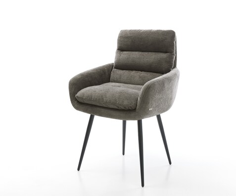 Esszimmerstuhl Abelia-Flex mit Armlehnen Bouclé Soft Schlamm 4-Fuß konisch Schwarz