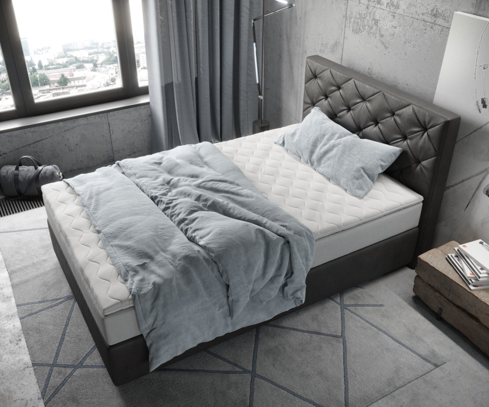 Boxspringbett Dream-Great 120x200 cm Mikrofaser Anthrazit Vintage mit TFK Matratze und Visco Topper 3