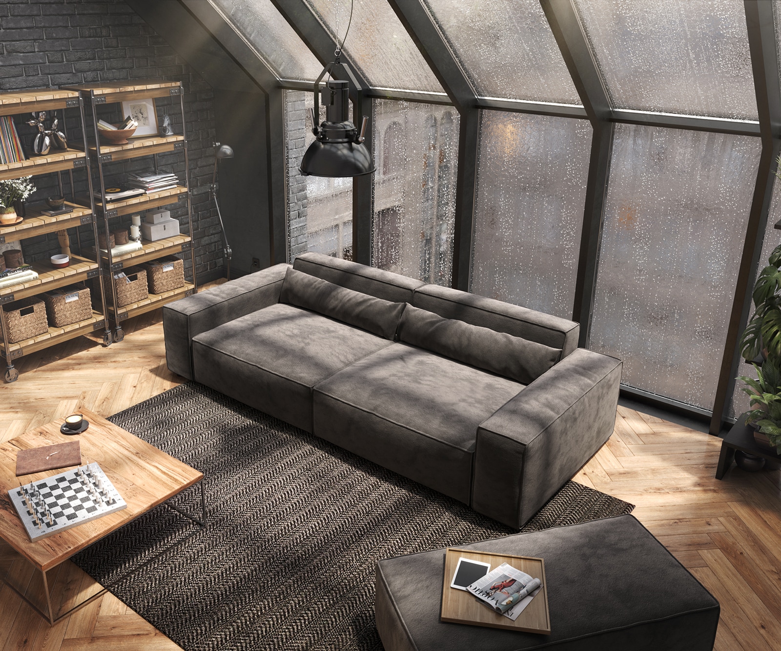Big-Sofa Sirpio XL 270x130 cm Mikrofaser Khakibraun mit Hocker 3 Big-Sofa Sirpio XL 270x130 cm Mikrofaser Khakibraun mit Hocker 3