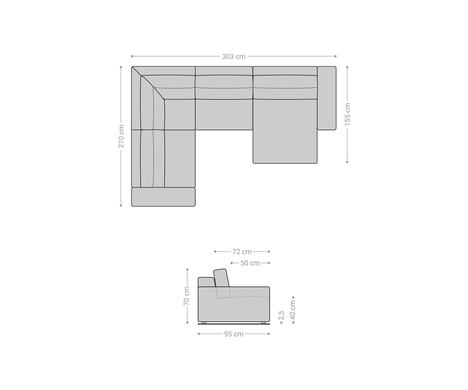Wohnlandschaft Lanzo 300x210 cm Lederimitat Vintage Anthrazit Recamiere variabel 7