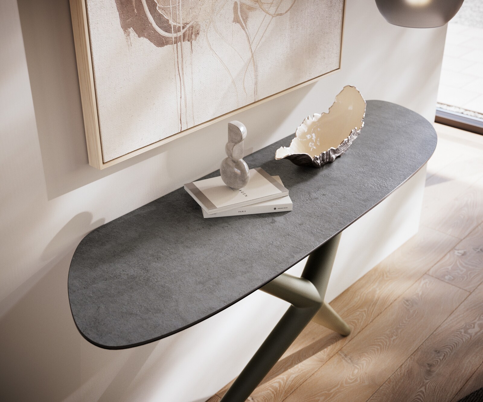 Konsolentisch Edge Organisch 140x40 cm Keramik Beton Grau Estelo Metall Effektfinish Titan 5