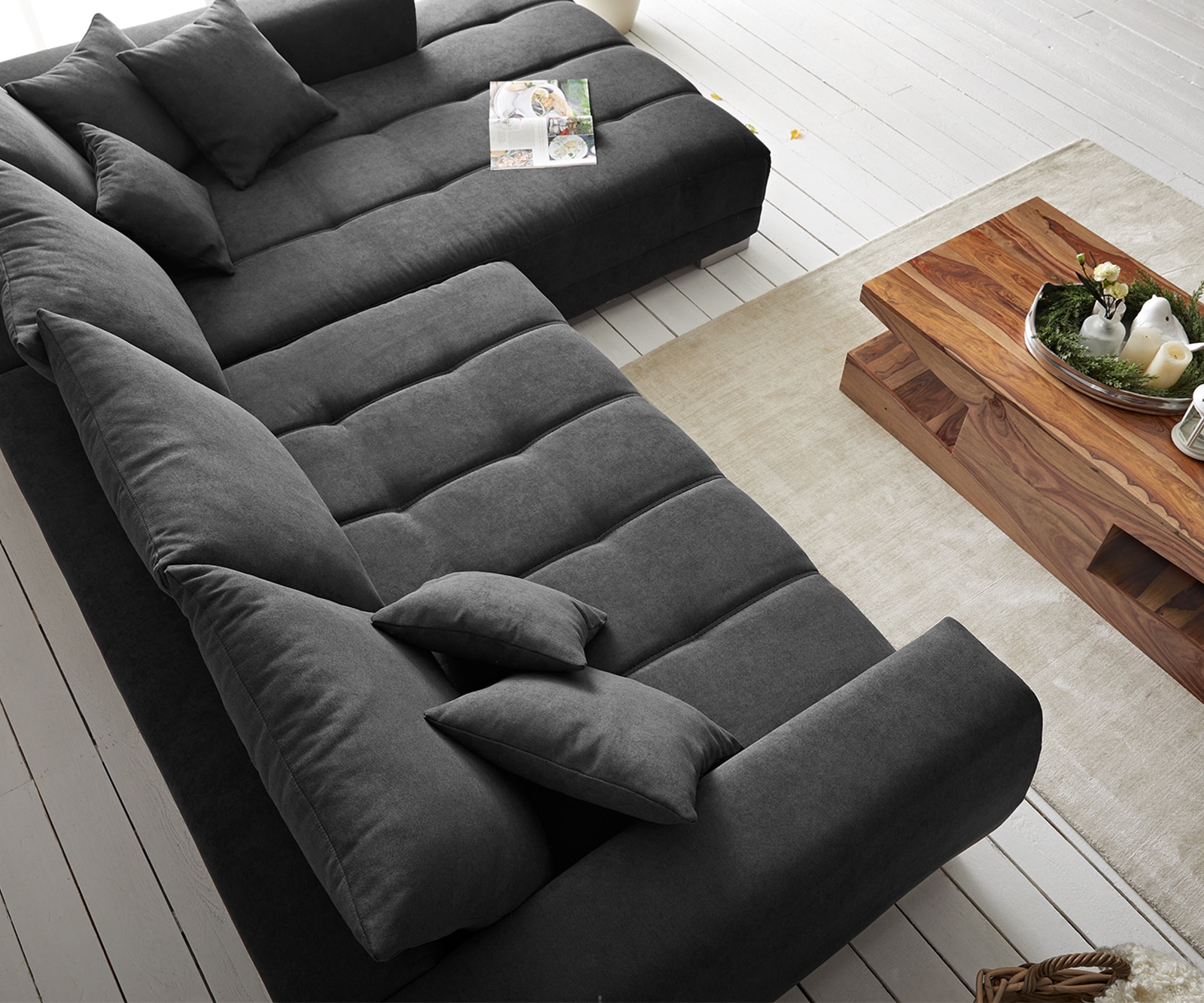 Ecksofa Josea 300x220 cm Mikrofaser Schwarz Recamiere rechts 6