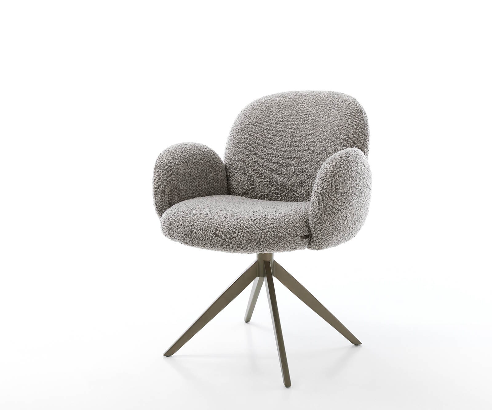 Drehstuhl Nube-Flex mit Armlehnen Bouclé Silbergrau Kreuzgestell breit Effektfinish Titan 360° drehbar Taschenfederkern