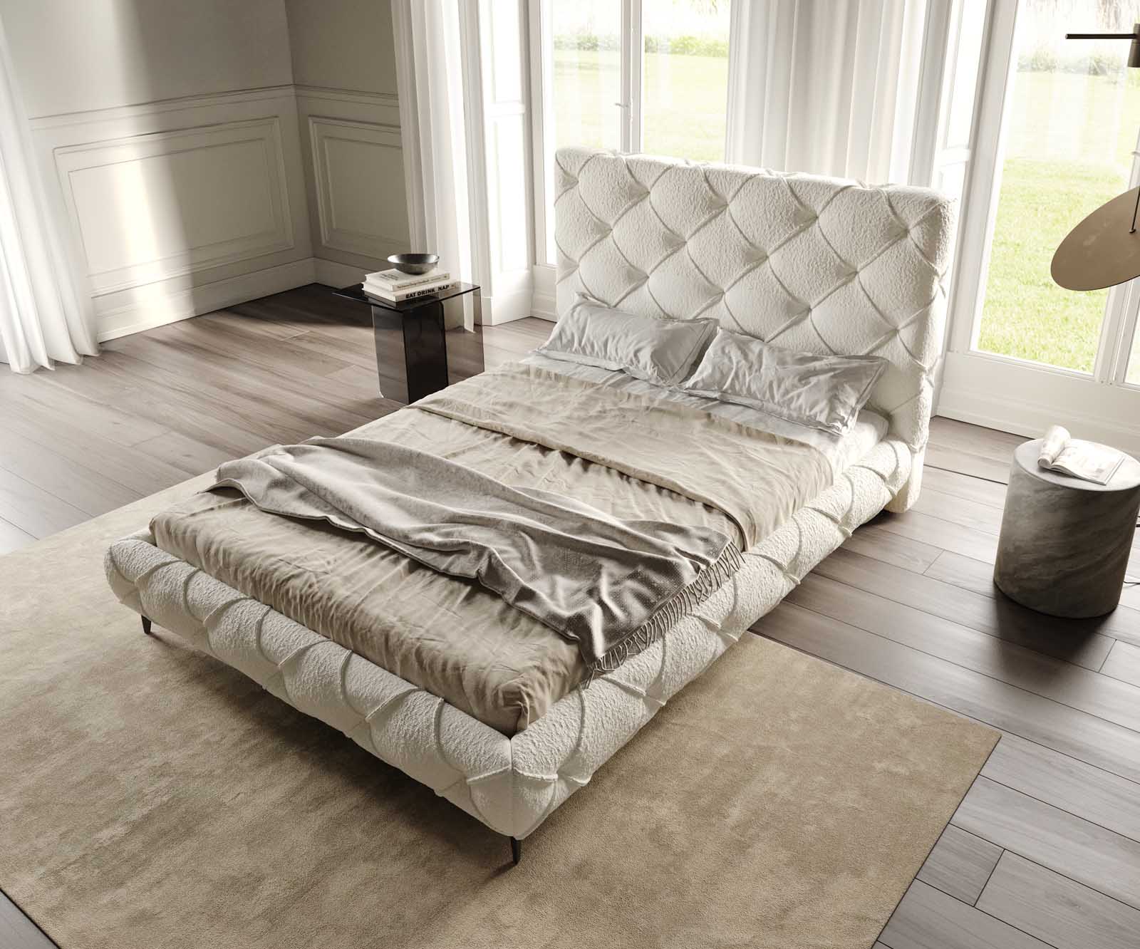 Polsterbettgestell Nayara 140x200 cm Bouclé Creme-Weiß 3
