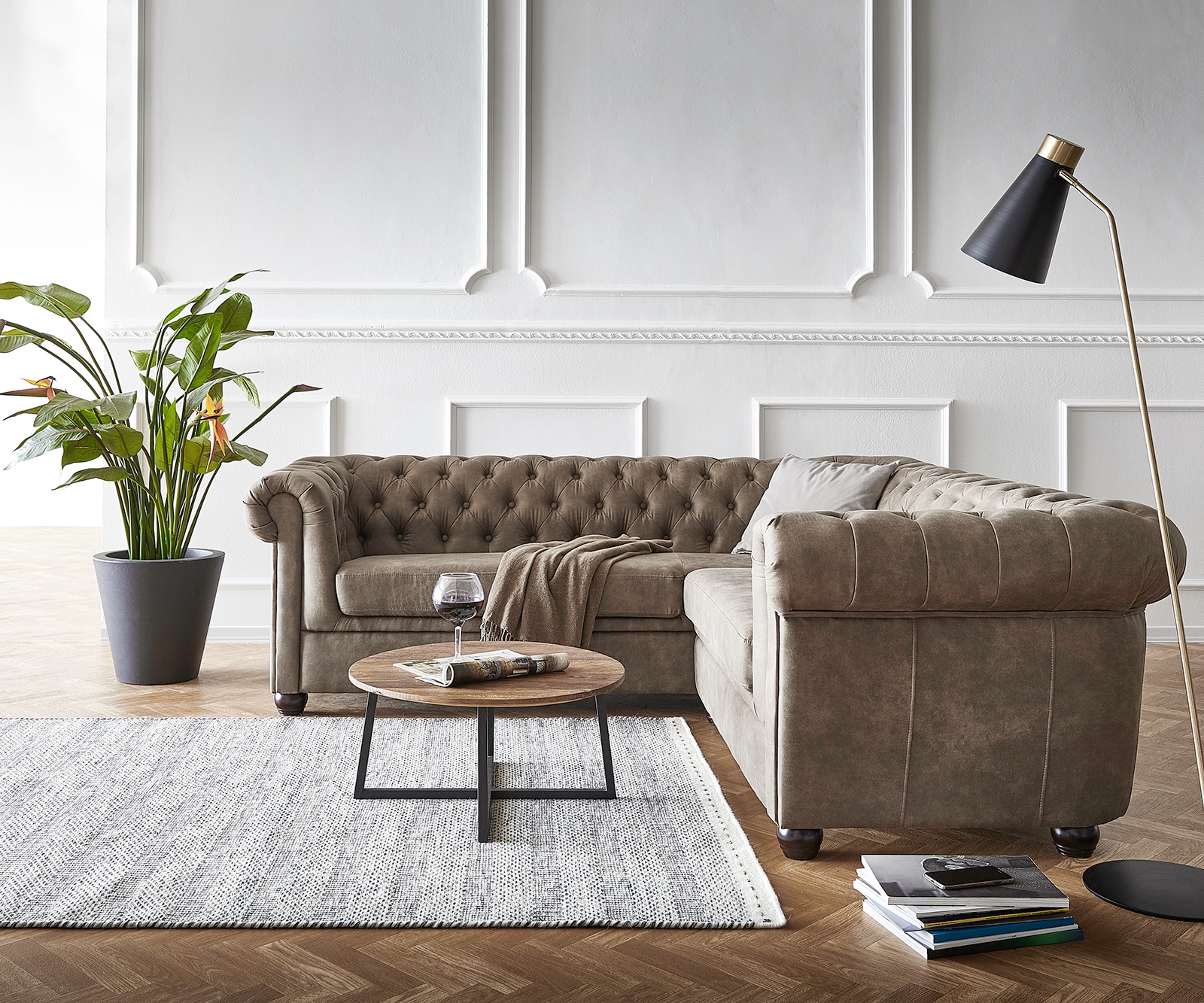 Ecksofa Chesterfield 209x200 cm Taupe Abgesteppt 6 Ecksofa Chesterfield 209x200 cm Taupe Abgesteppt 6