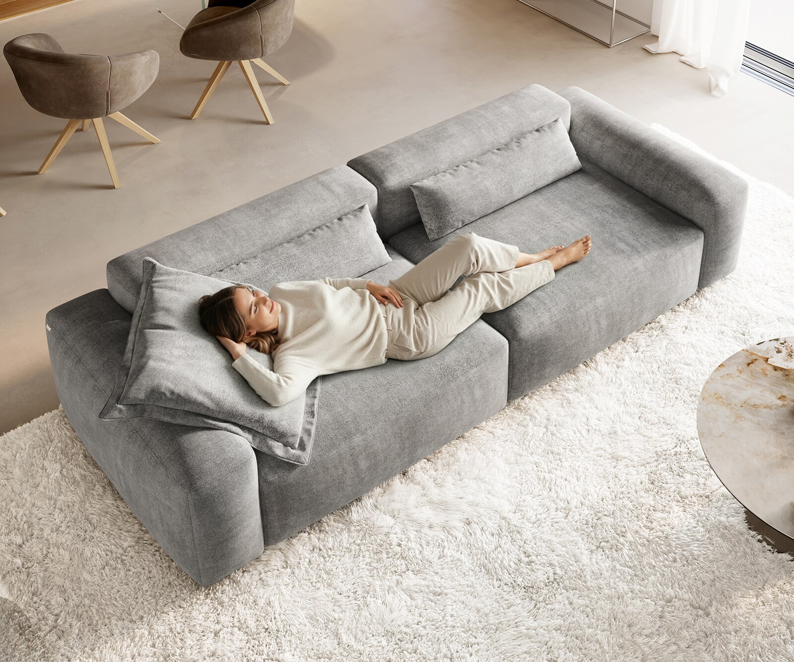 Big-Sofa Freestyle 280x110 cm Strukturstoff Soft Grau Kappnaht 3