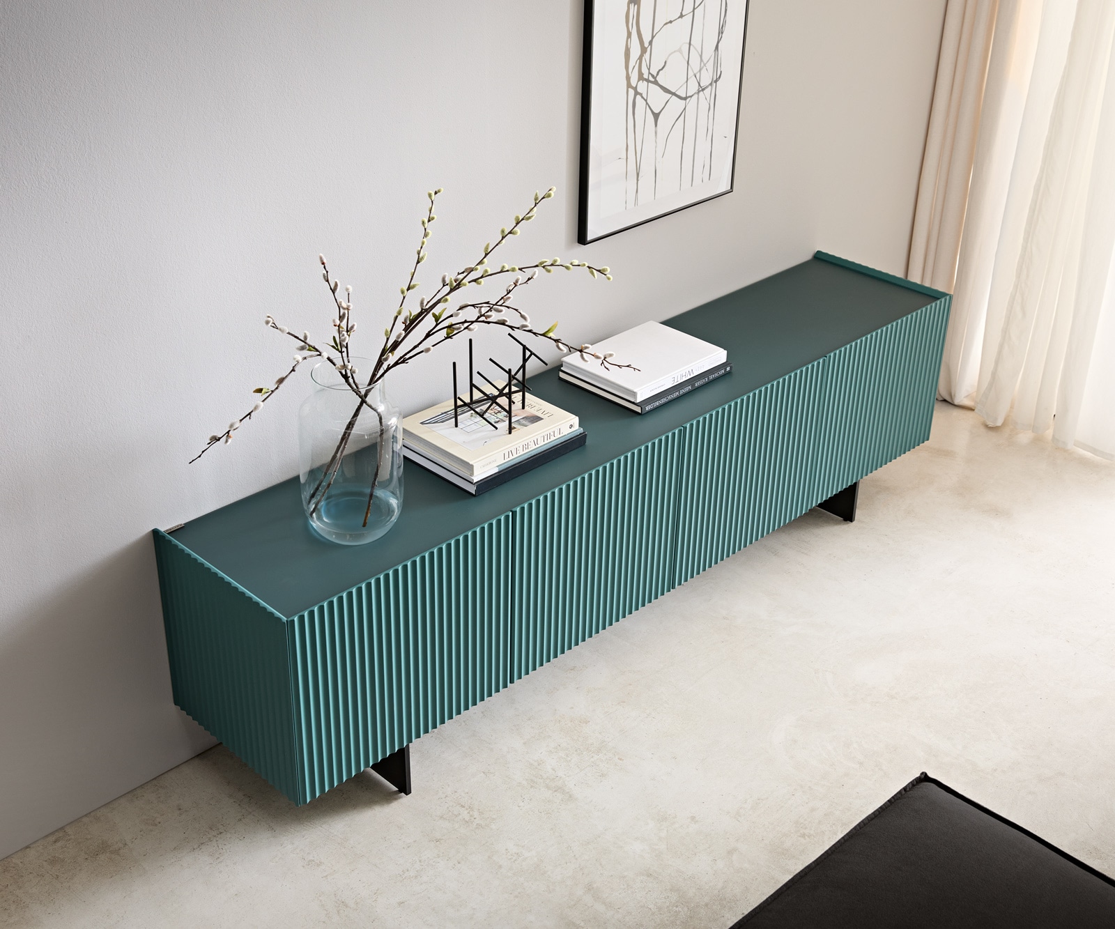 Lowboard Kelani 200 cm Petrol 4 Türen Fuß schwebend Metall Schwarz 4