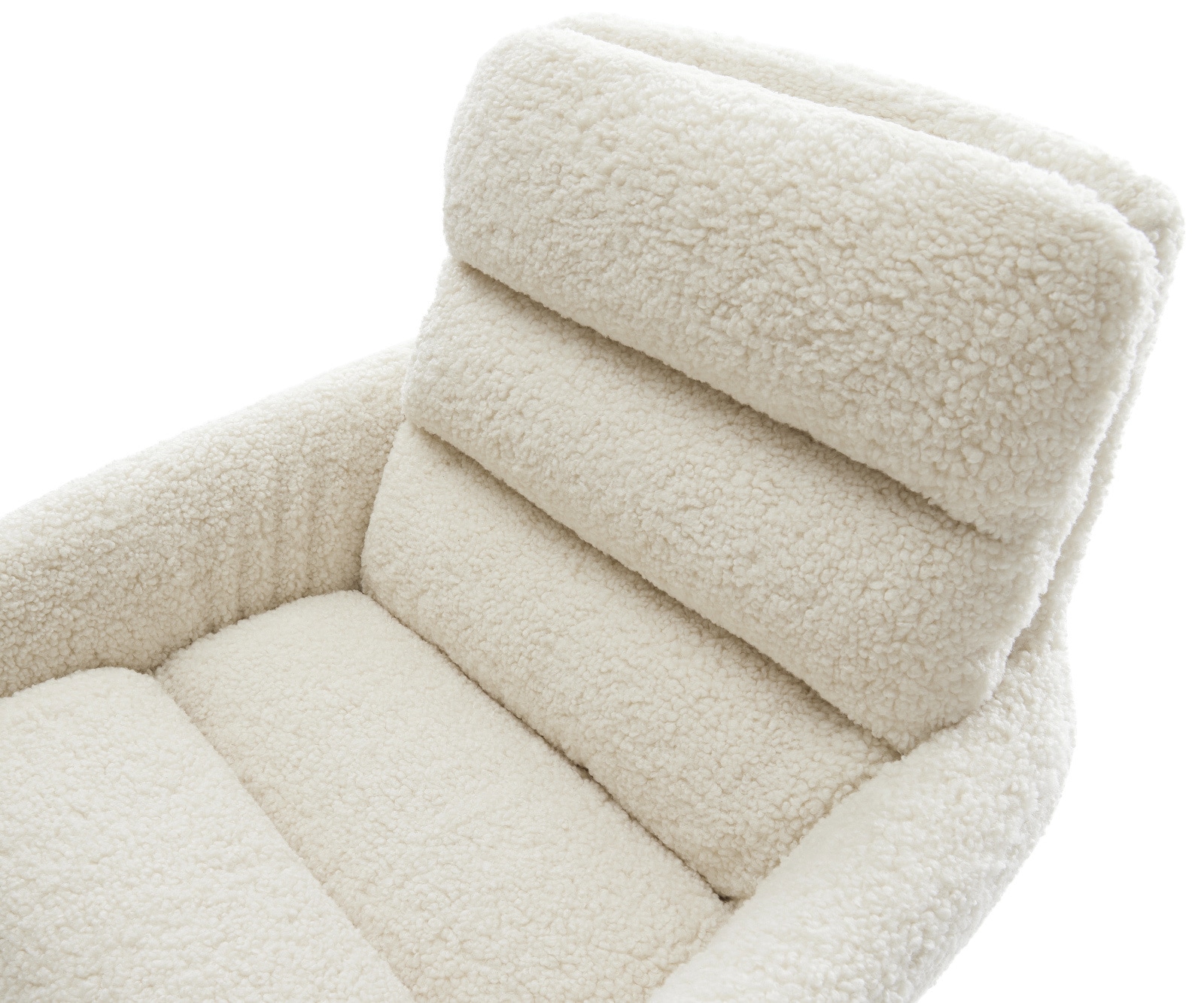 Esszimmerstuhl Abelia-Flex mit Armlehnen Teddystoff Beige Kreuzgestell konisch Edelstahl 3