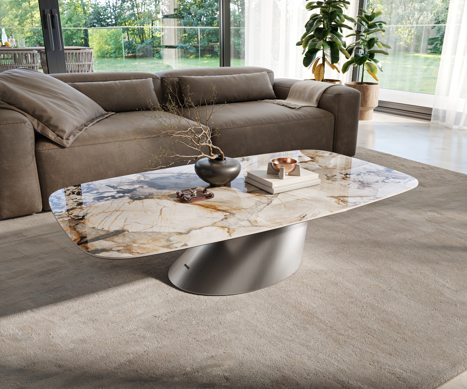 Couchtisch Edge Boot 140x80 cm Keramik Patagonia Poliert Conis Edelstahl gebürstet