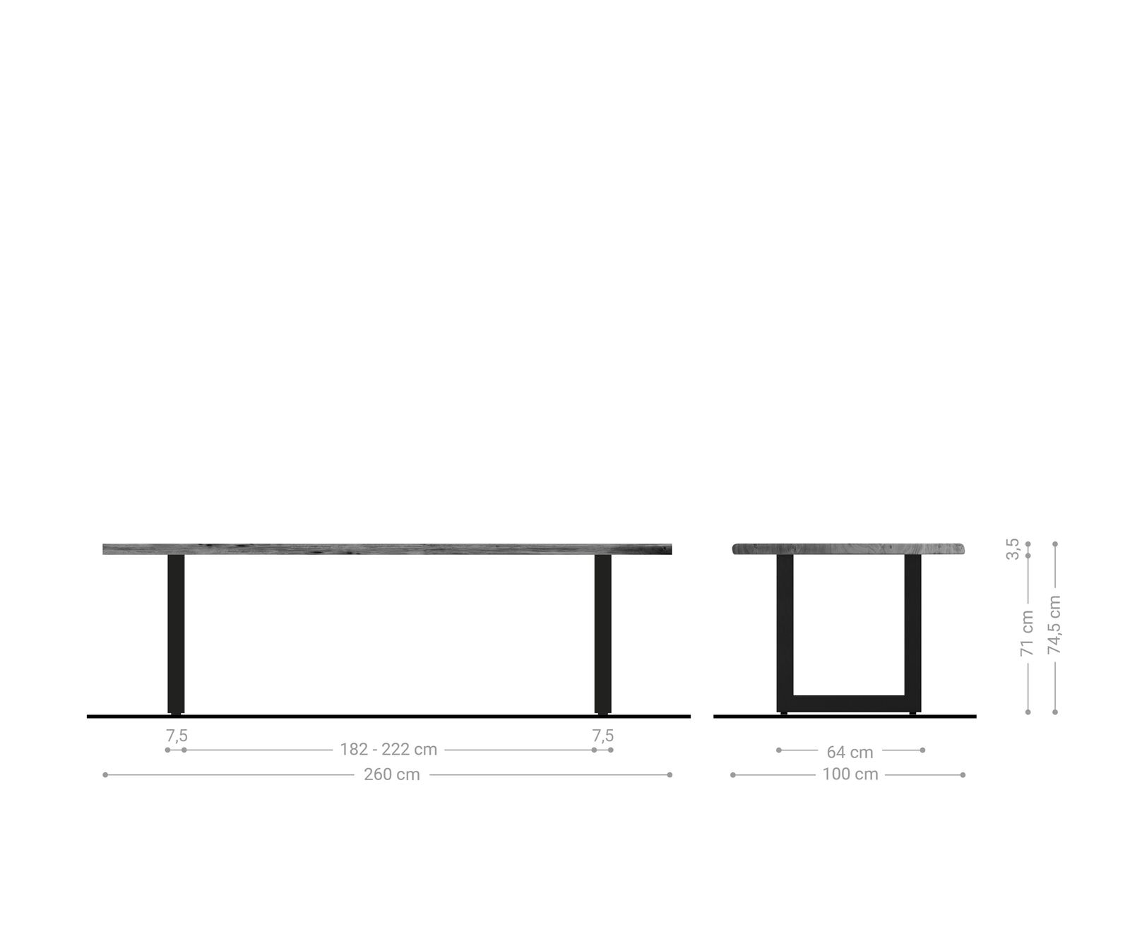 Esstisch Edge 260x100 Akazie Platin Edelstahl Breit Live-Edge 5