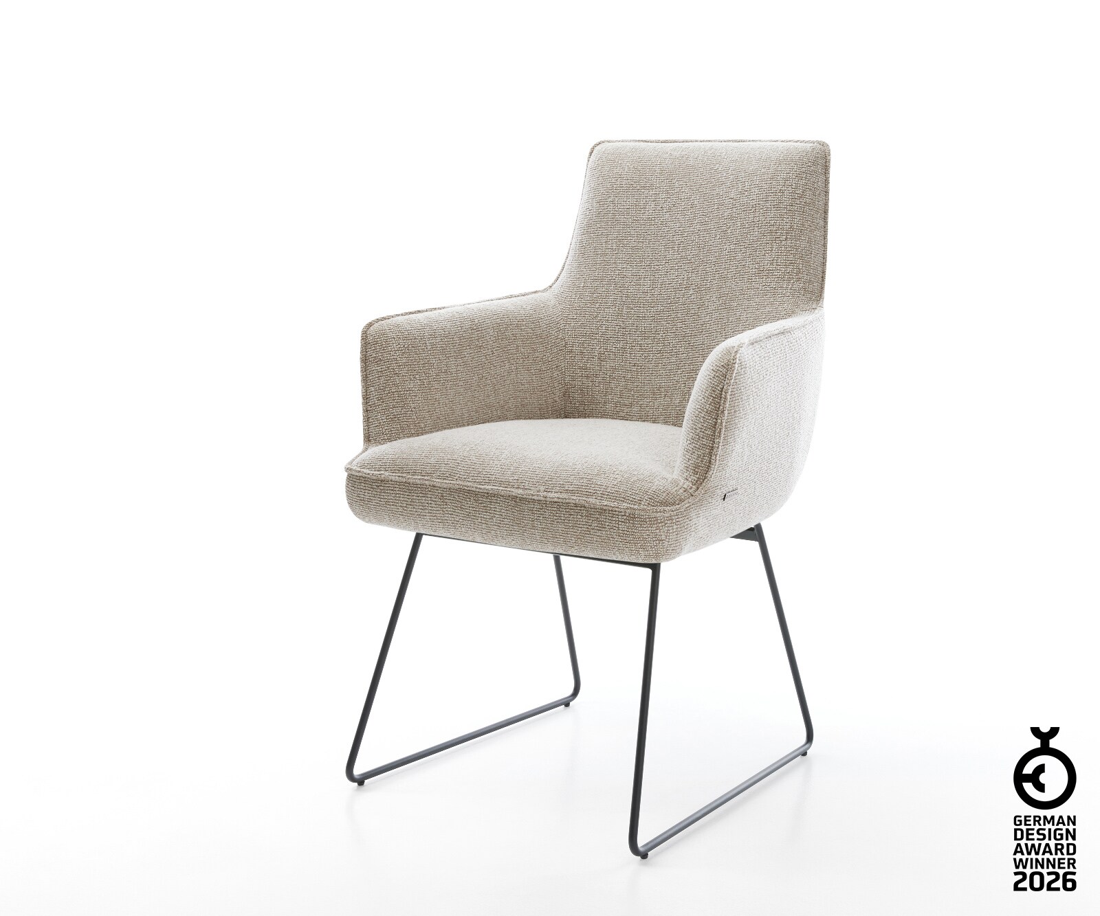 Esszimmerstuhl Heira-Flex mit Armlehnen Webstoff Soft Beige Kufengestell Sc günstig online kaufen
