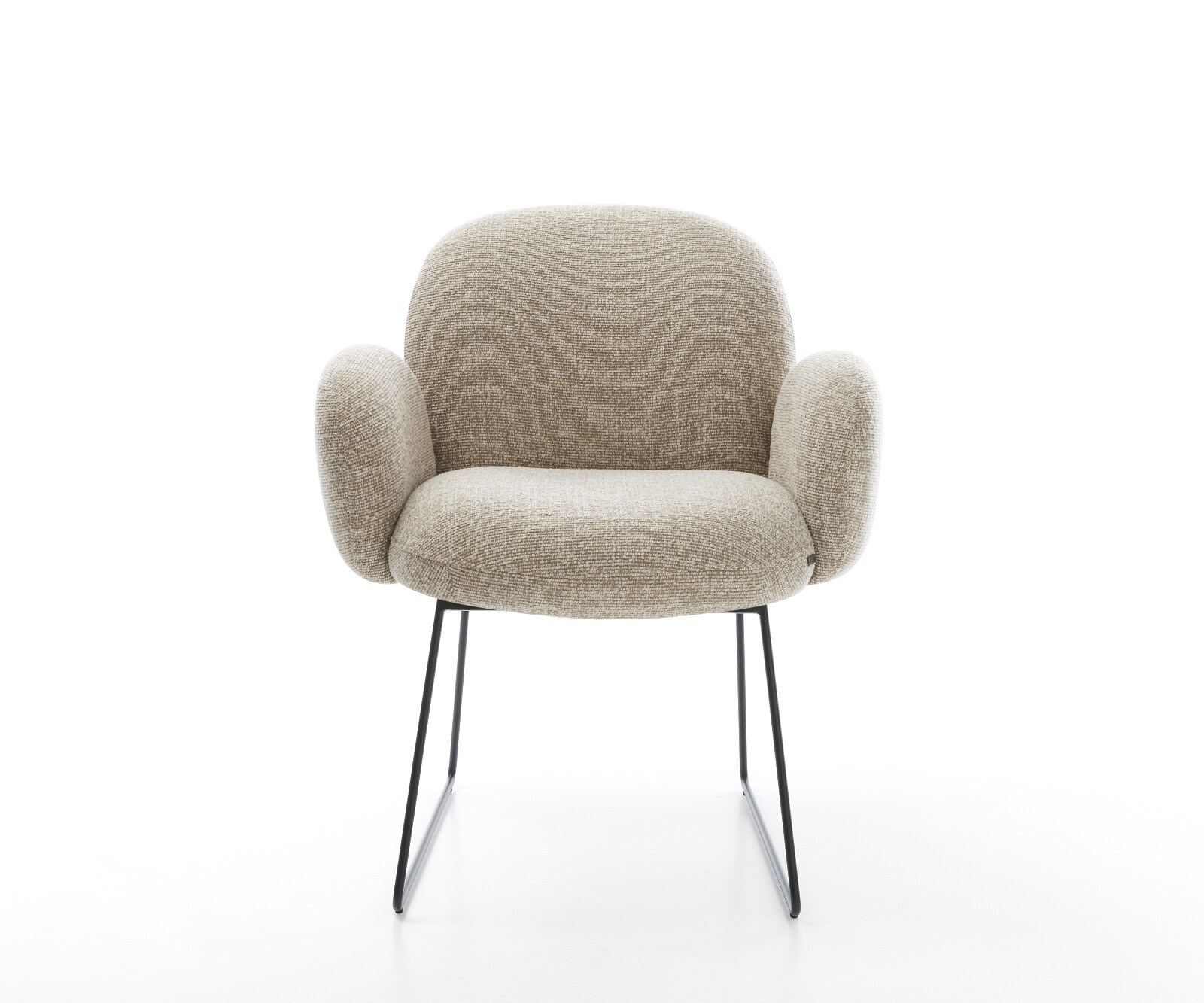 Esszimmerstuhl Nube-Flex mit Armlehnen Webstoff Soft Beige Kufengestell Schwarz Taschenfederkern 2