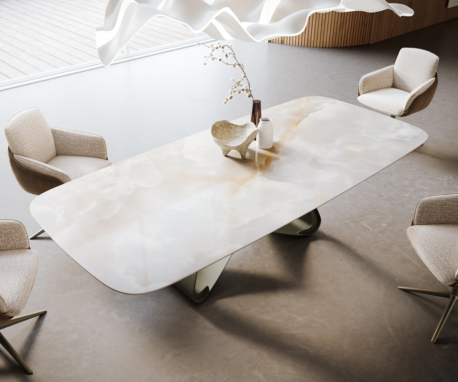 Esstisch Edge Boot 270x120 cm Keramik Iris FMG Onice Grigio W-Gestell Metall Effektfinish Titan 4