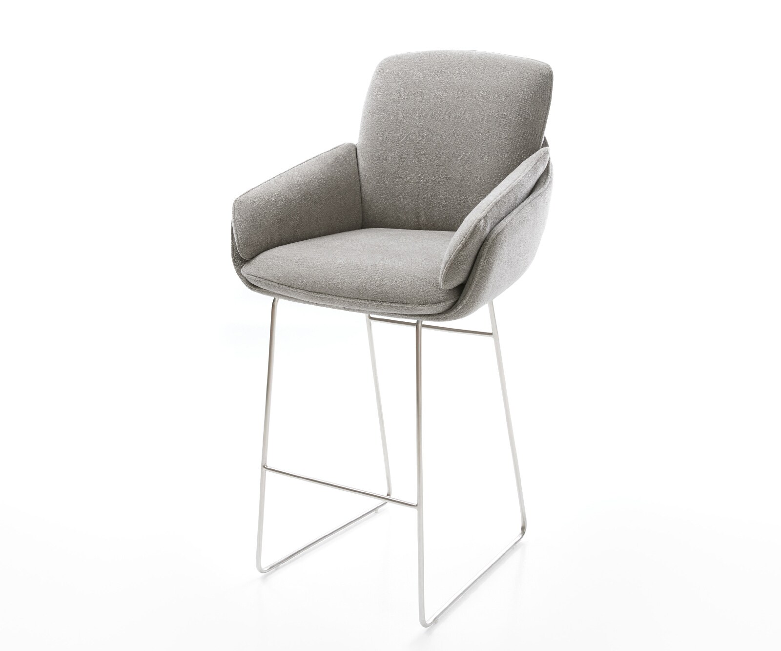Chaise-de-bar Luan-Flex Tissu structuré doux Gris Pied trapèze acier inoxydable Argent
